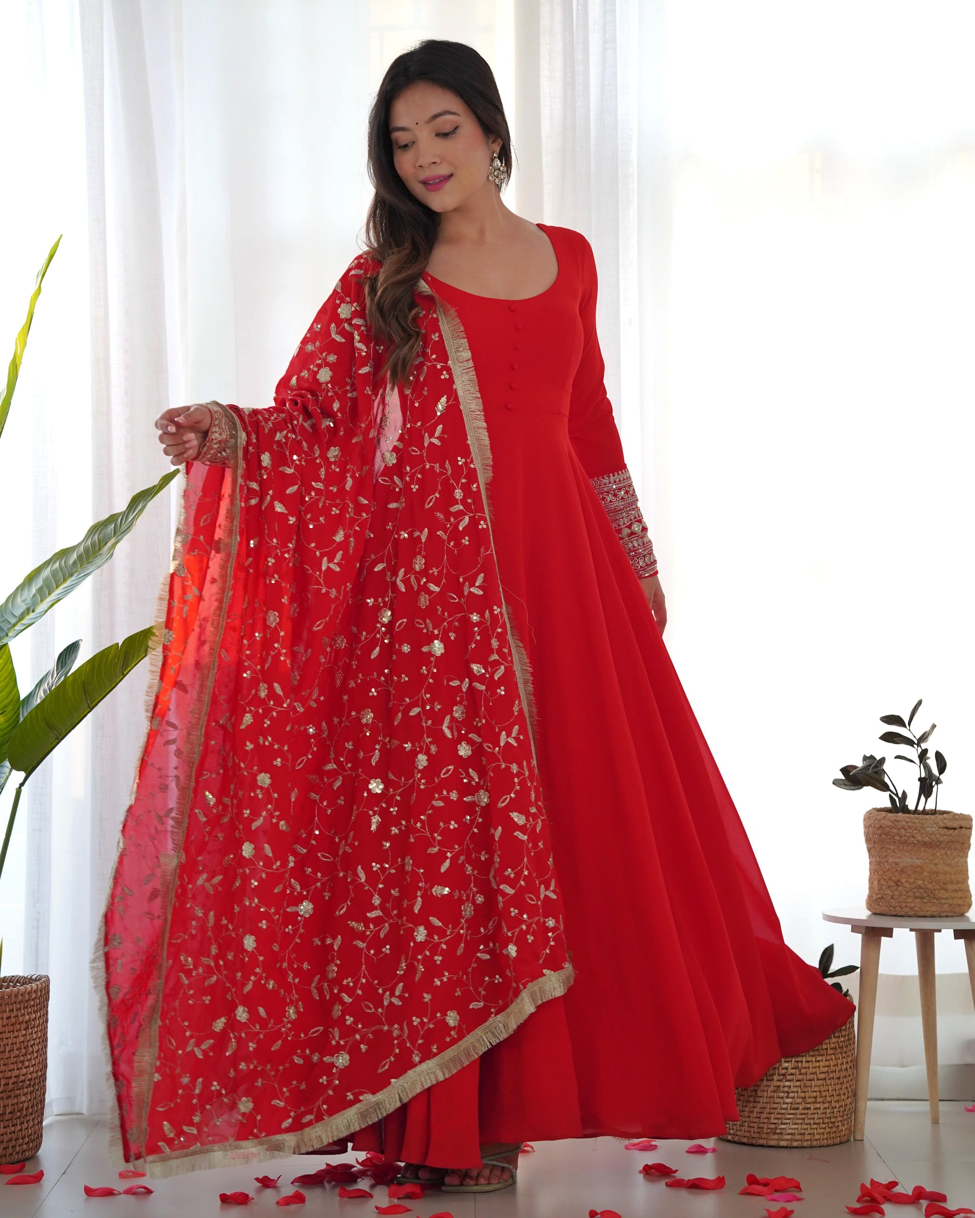 Radiant Faux Georgette Fully Flared Designer Anarkali Pant Suit - INDIAN ELEGANCE