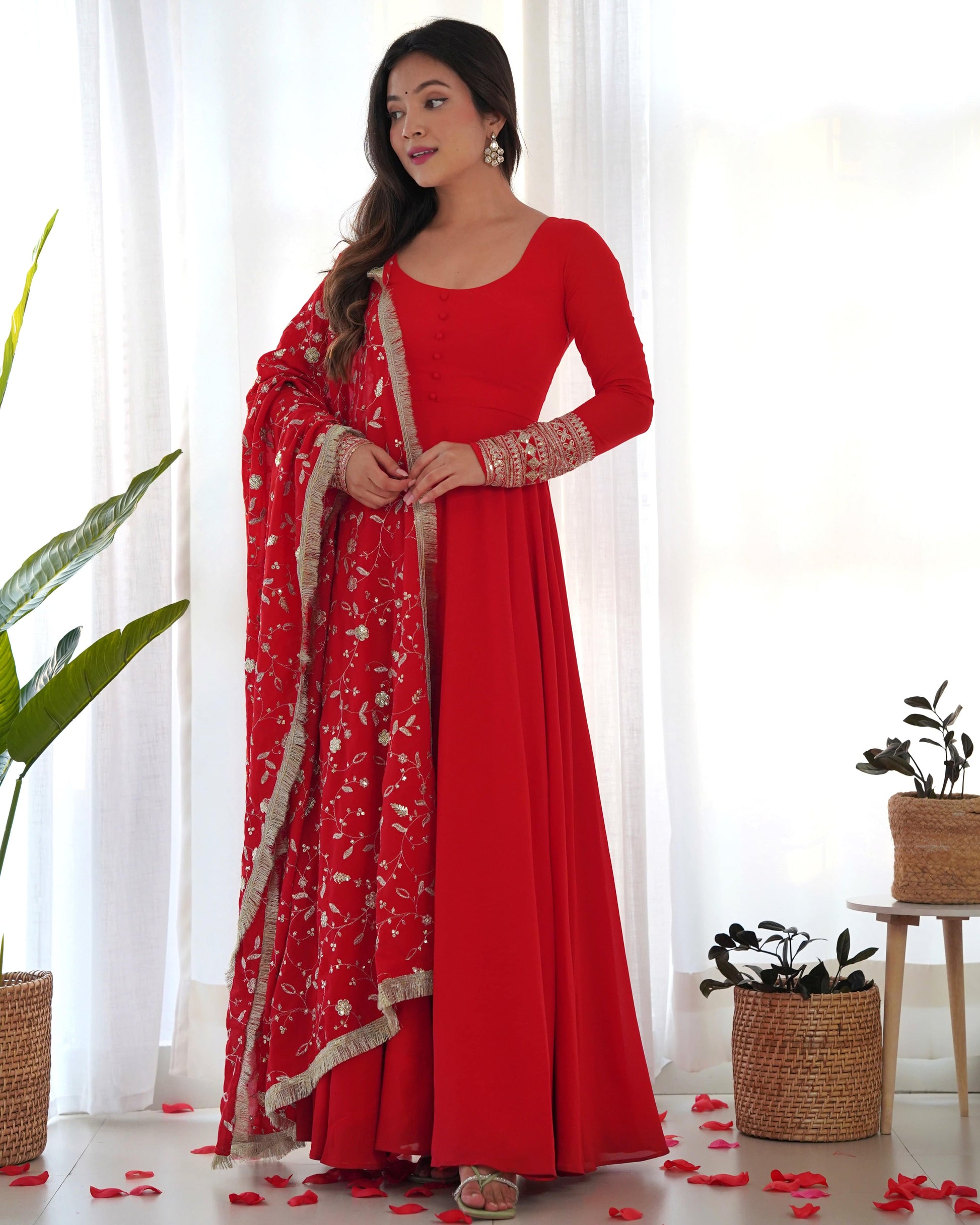 Radiant Faux Georgette Fully Flared Designer Anarkali Pant Suit - INDIAN ELEGANCE