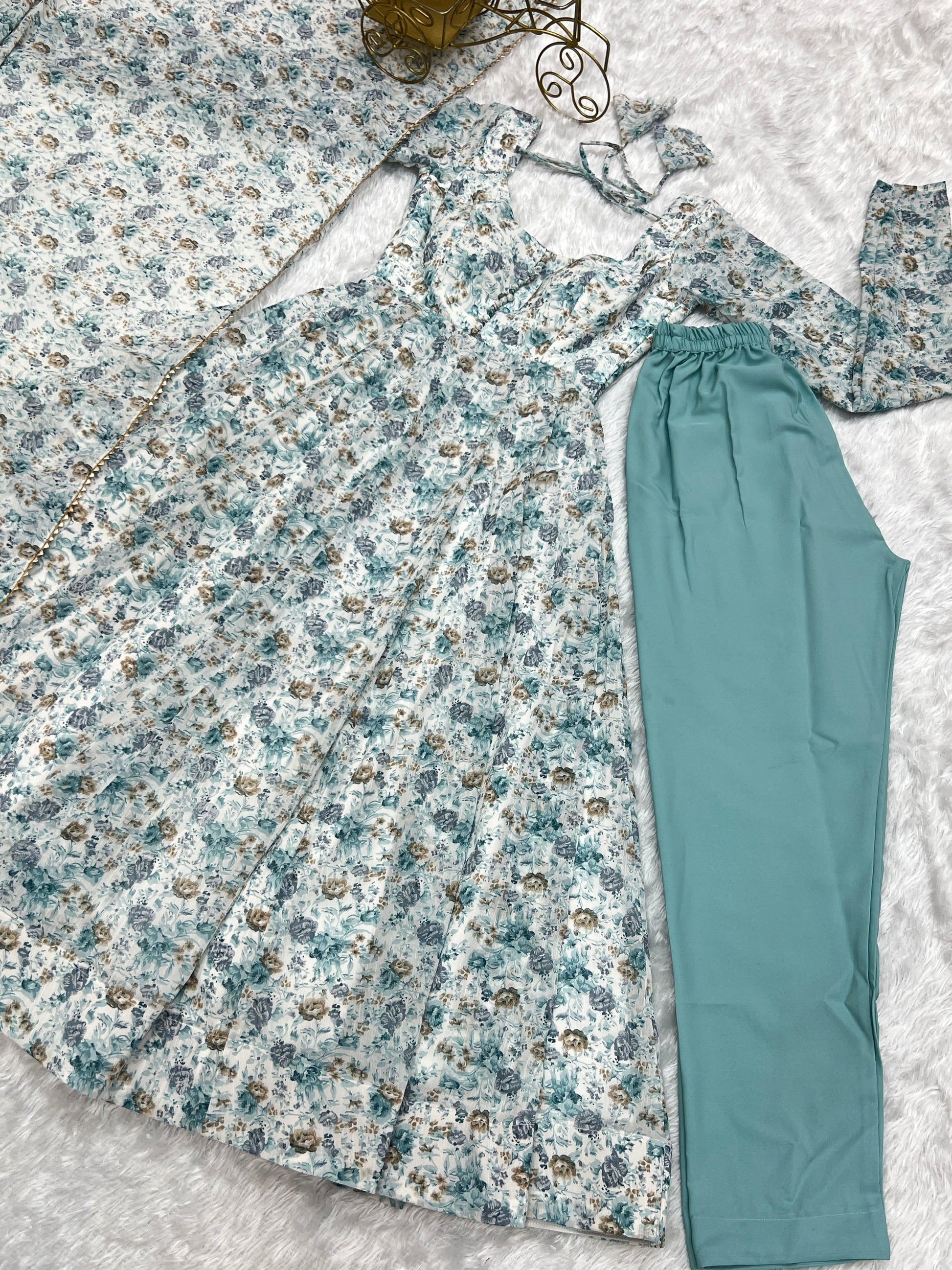 Exquisite Chiffon Floral Digital Printed Fully Stitched Anarkali Pant Suit - INDIAN ELEGANCE