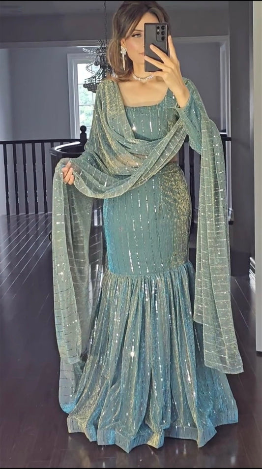 Sequins Lehenga Saree For Womens