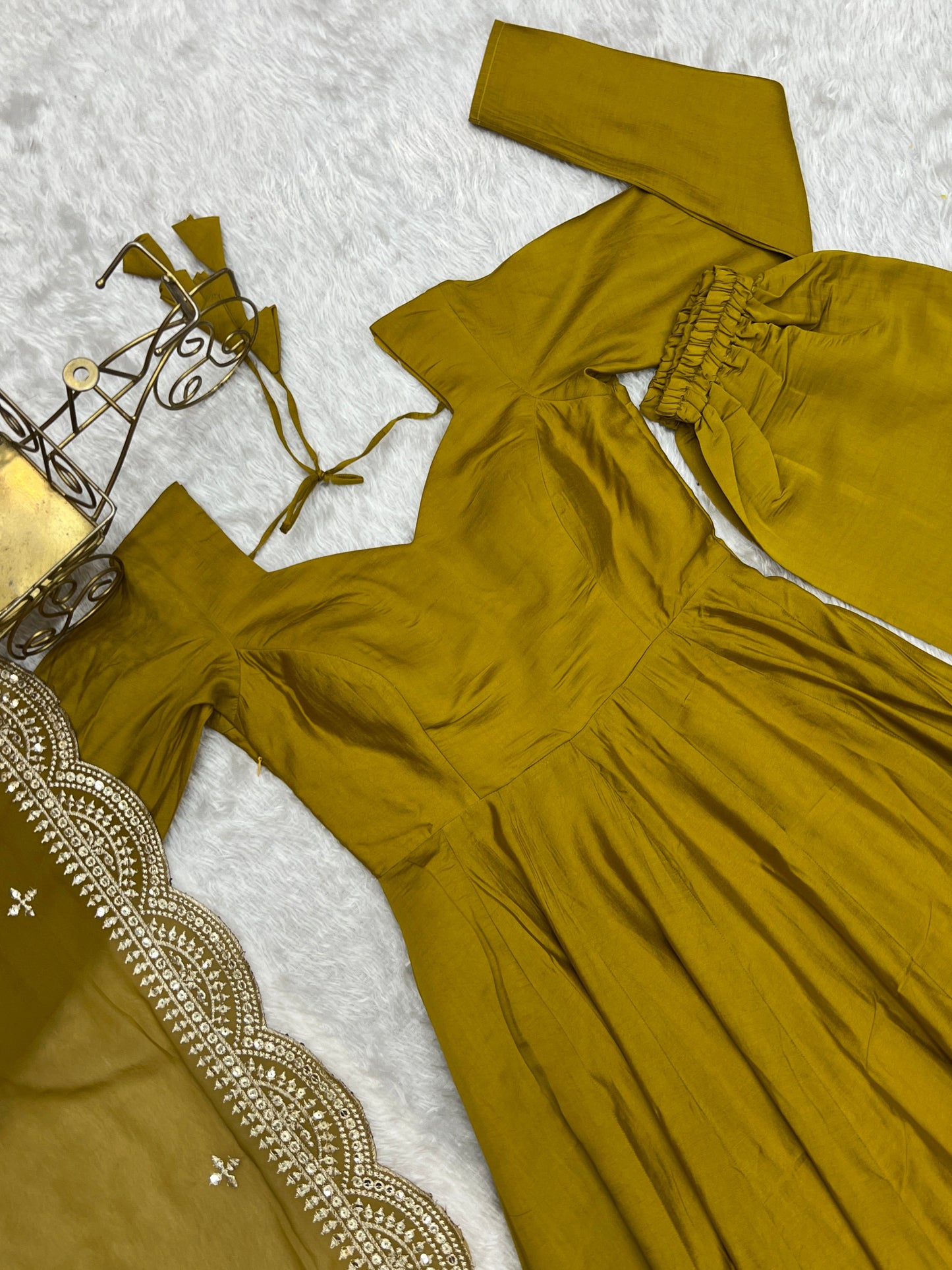 Exquisite Pure Romansilk Chanderi Designer Anarkali Pant Suit - INDIAN ELEGANCE