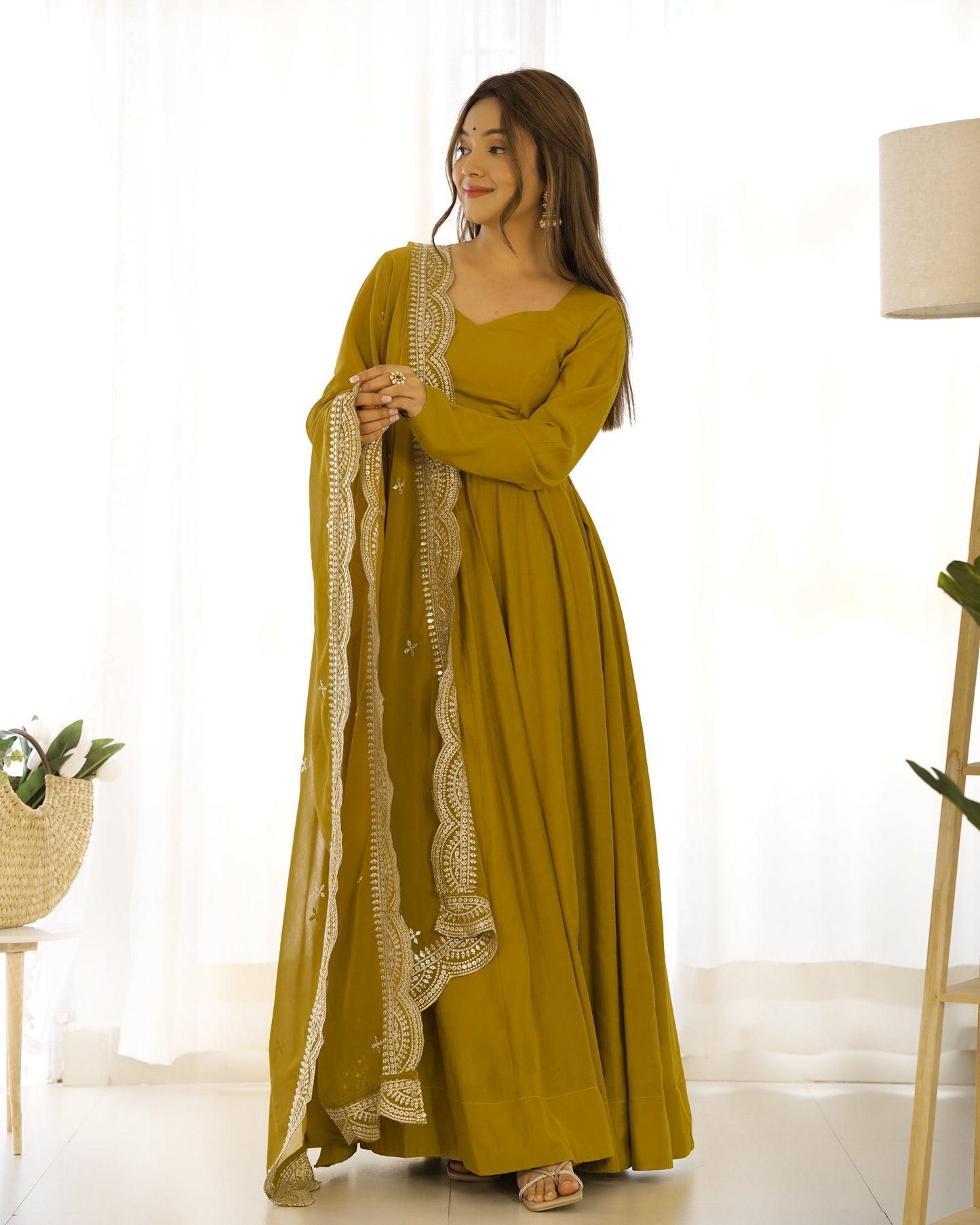 Exquisite Pure Romansilk Chanderi Designer Anarkali Pant Suit - INDIAN ELEGANCE