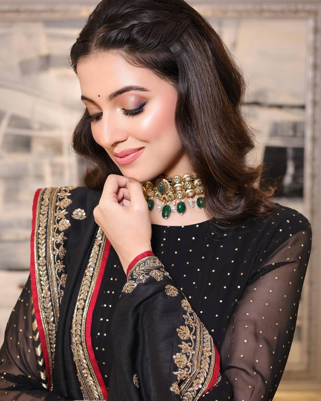 Luxury Black Faux Blooming Embroidered Anarkali Suit Set with Pant & Dupatta | Zari 3/9mm Sequins