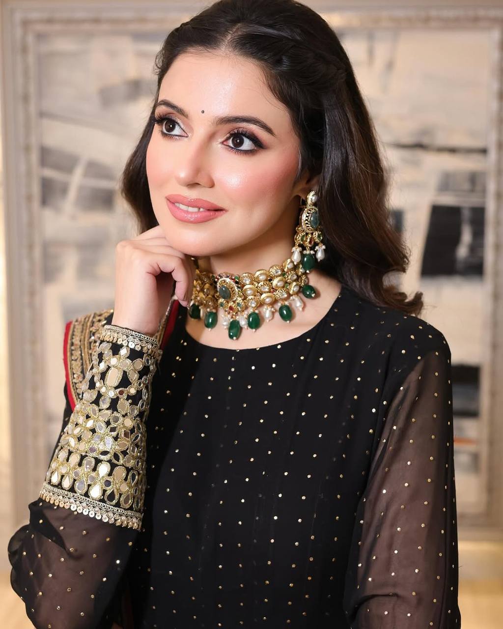 Luxury Black Faux Blooming Embroidered Anarkali Suit Set with Pant & Dupatta | Zari 3/9mm Sequins