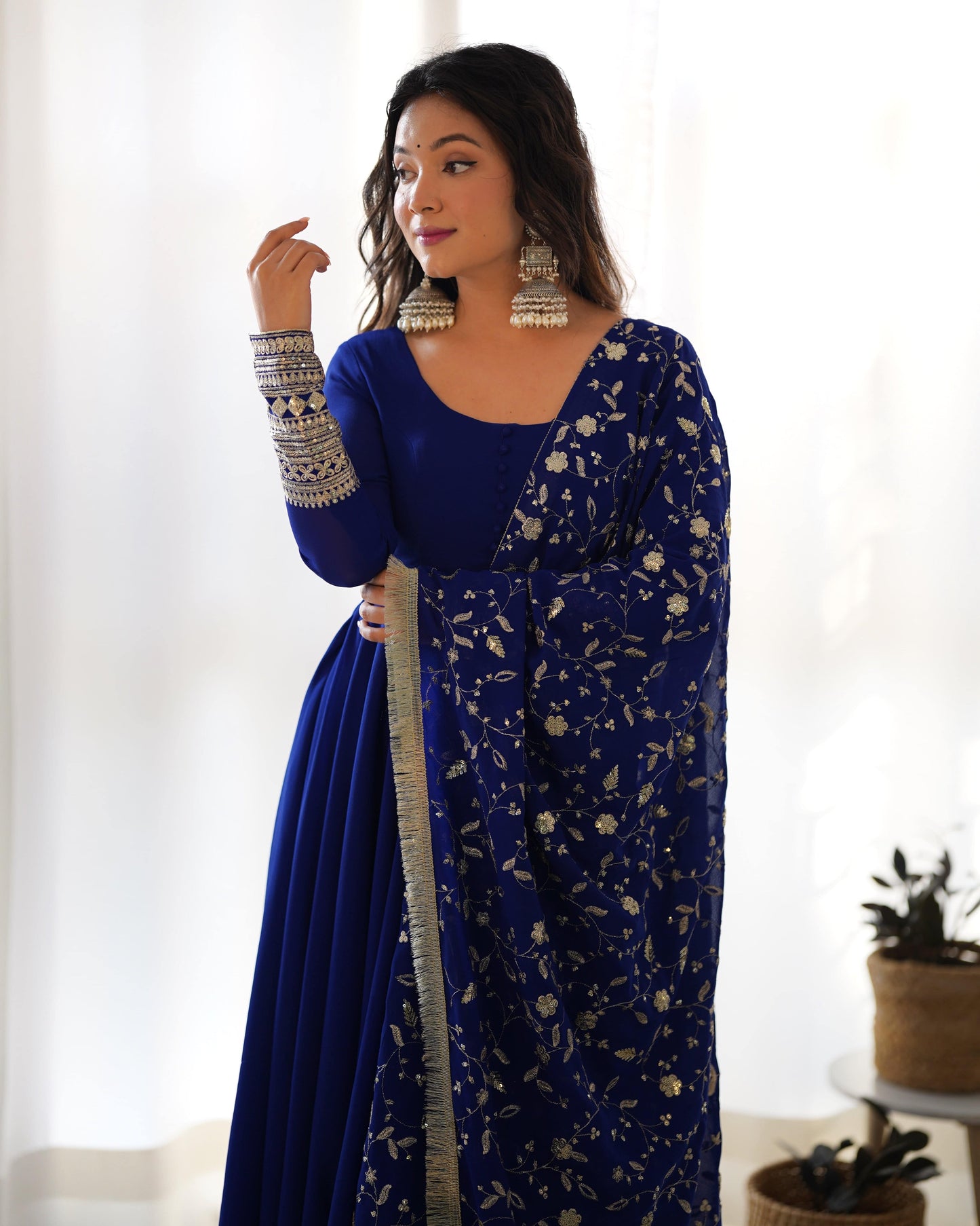 Radiant Faux Georgette Fully Flared Designer Anarkali Pant Suit - INDIAN ELEGANCE