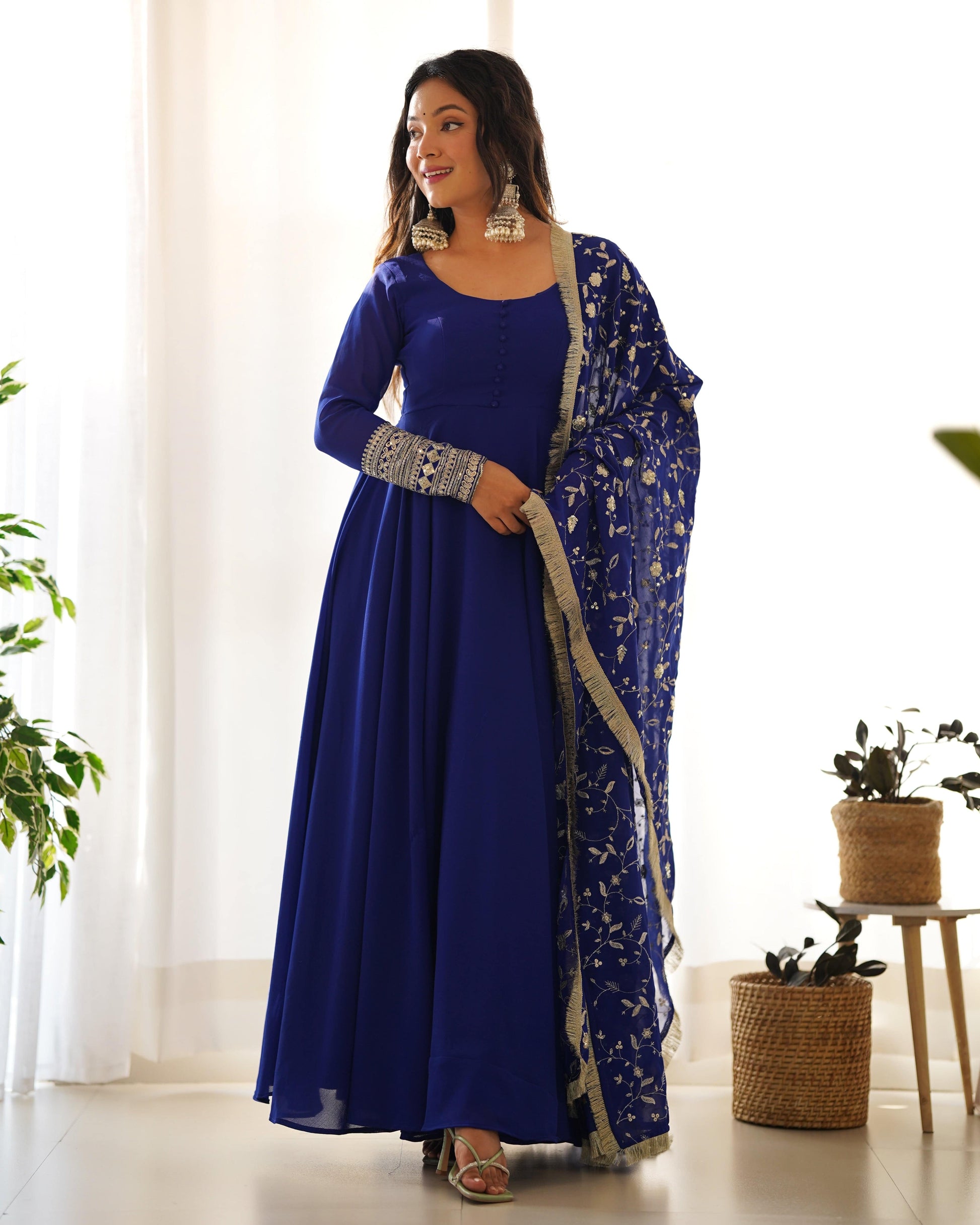 Radiant Faux Georgette Fully Flared Designer Anarkali Pant Suit - INDIAN ELEGANCE