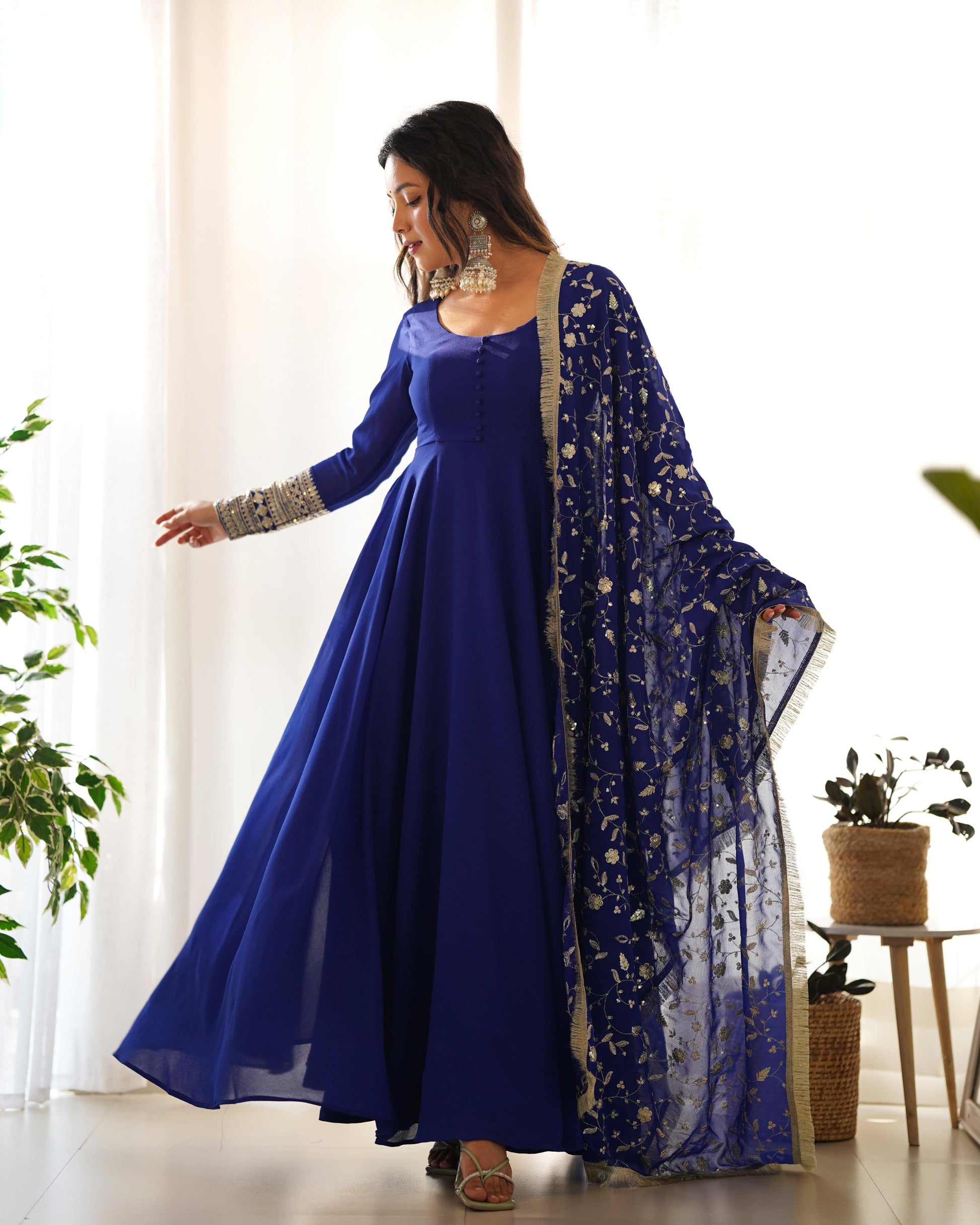 Radiant Faux Georgette Fully Flared Designer Anarkali Pant Suit - INDIAN ELEGANCE