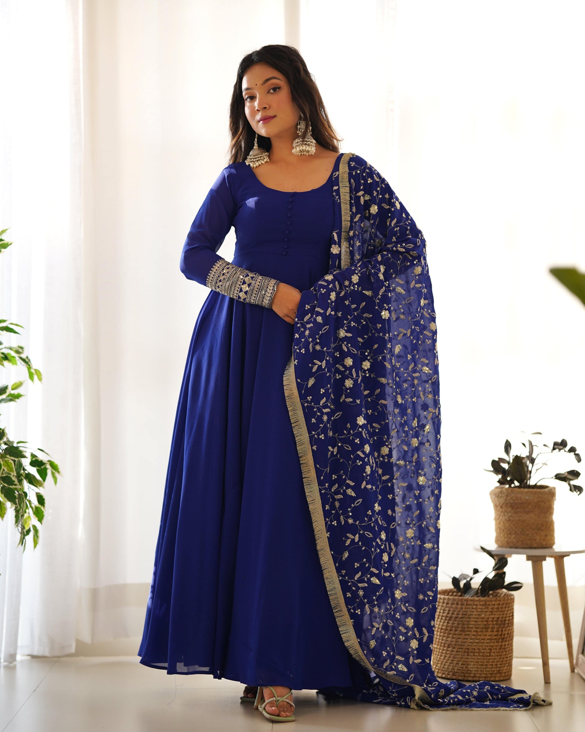 Radiant Faux Georgette Fully Flared Designer Anarkali Pant Suit - INDIAN ELEGANCE