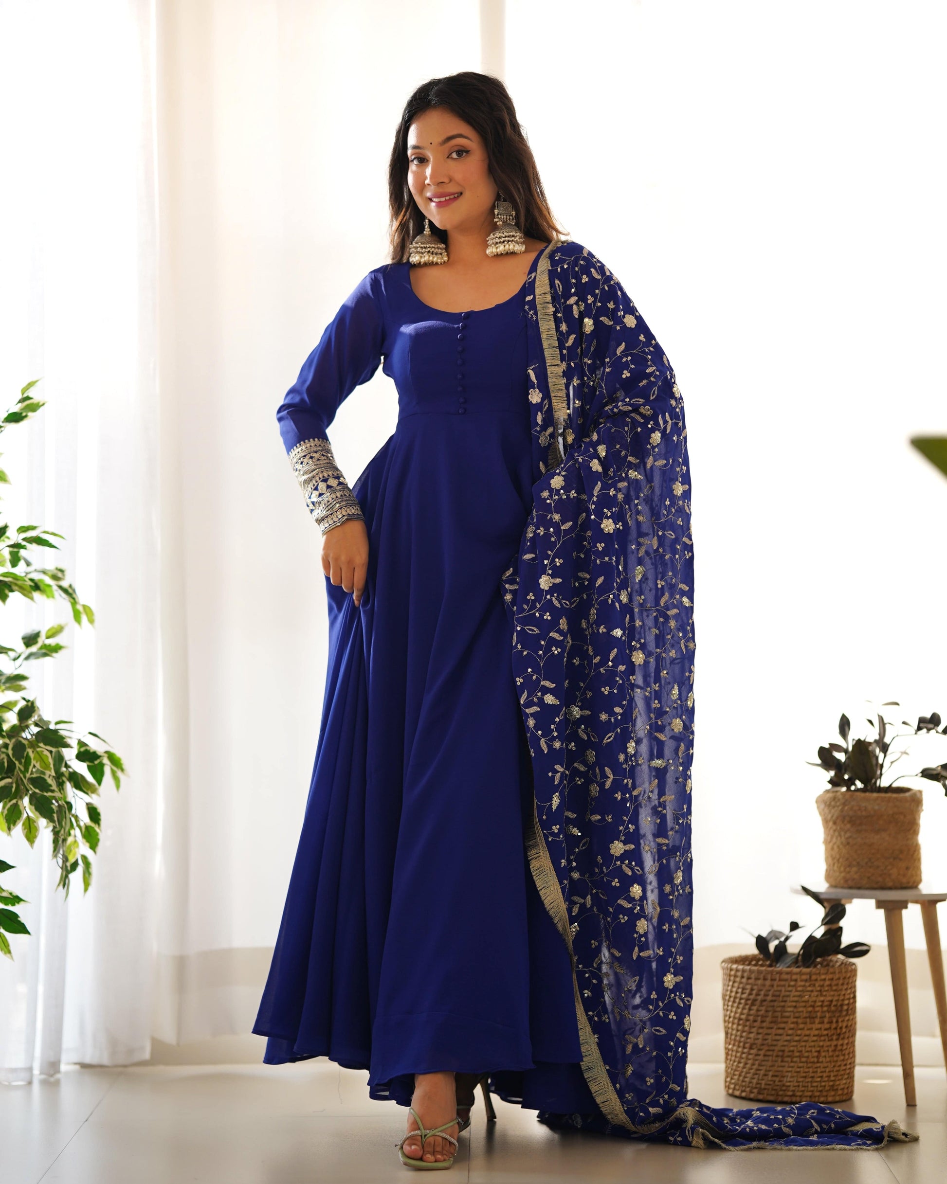 Radiant Faux Georgette Fully Flared Designer Anarkali Pant Suit - INDIAN ELEGANCE