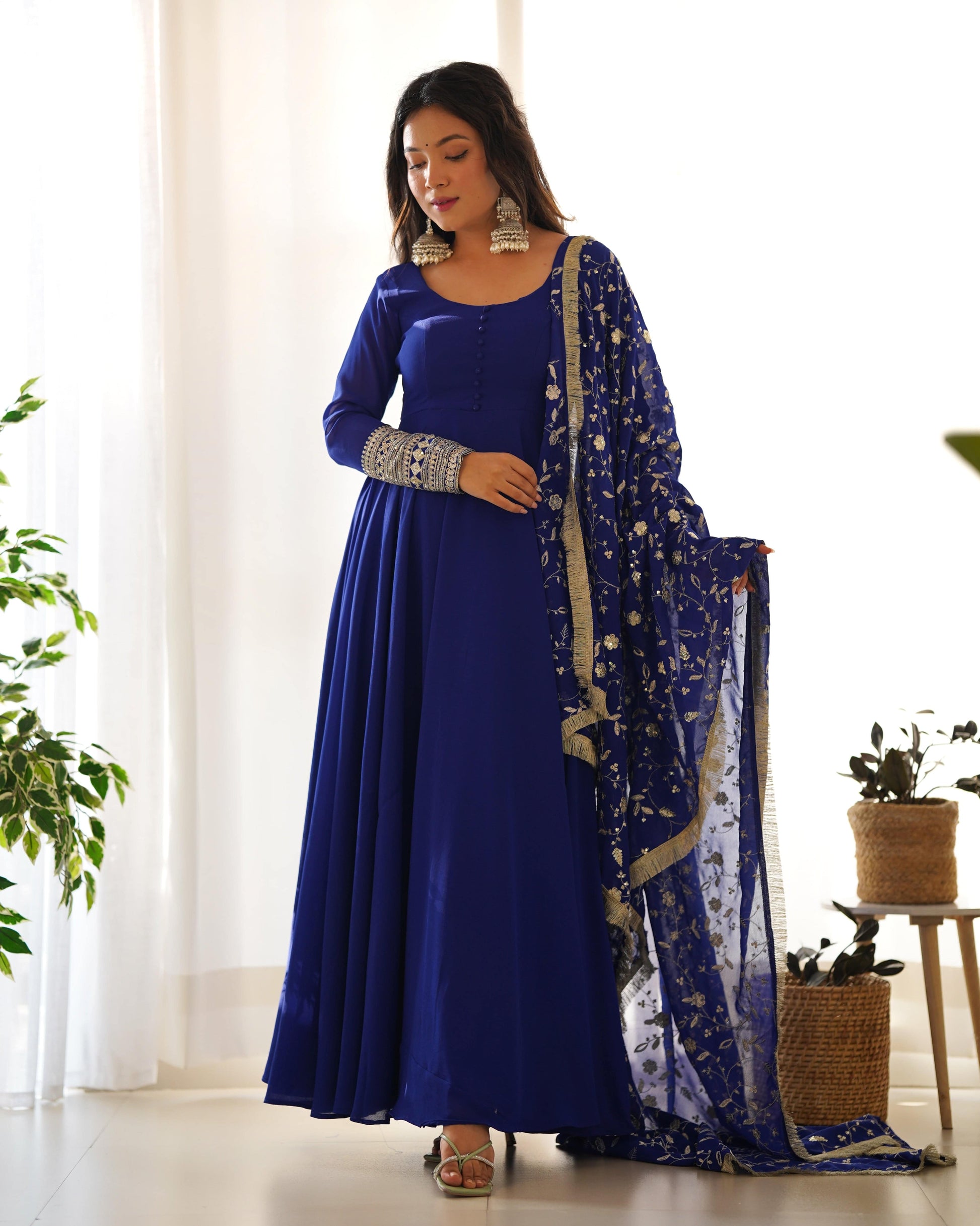 Radiant Faux Georgette Fully Flared Designer Anarkali Pant Suit - INDIAN ELEGANCE