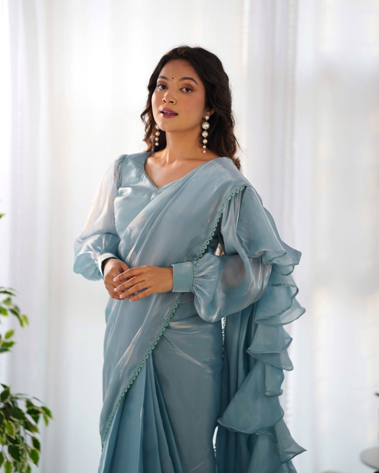 Alluring Jimmi Organza Silk Fully Stitched Ready To Wear Saree - INDIAN ELEGANCE