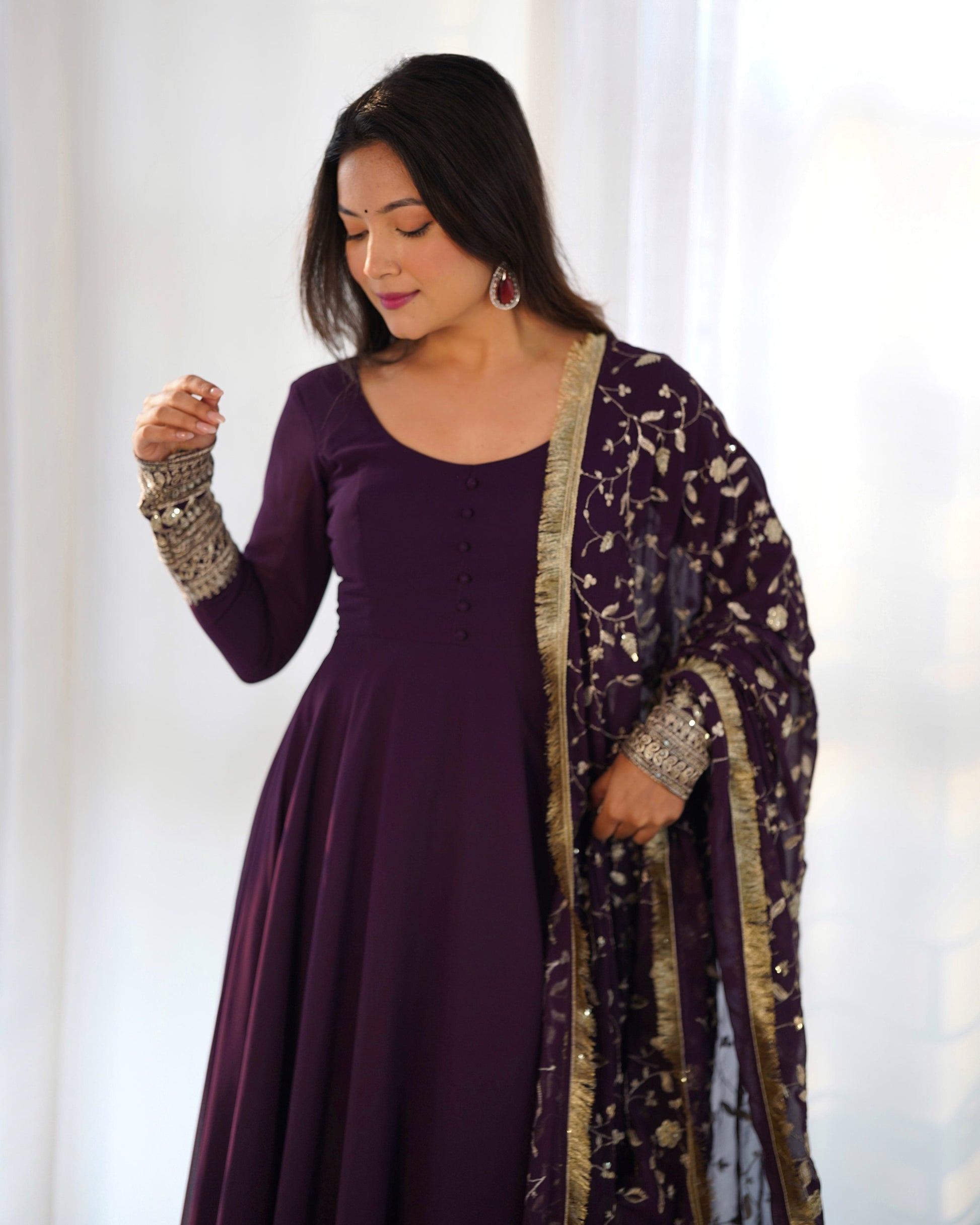 Radiant Faux Georgette Fully Flared Designer Anarkali Pant Suit - INDIAN ELEGANCE
