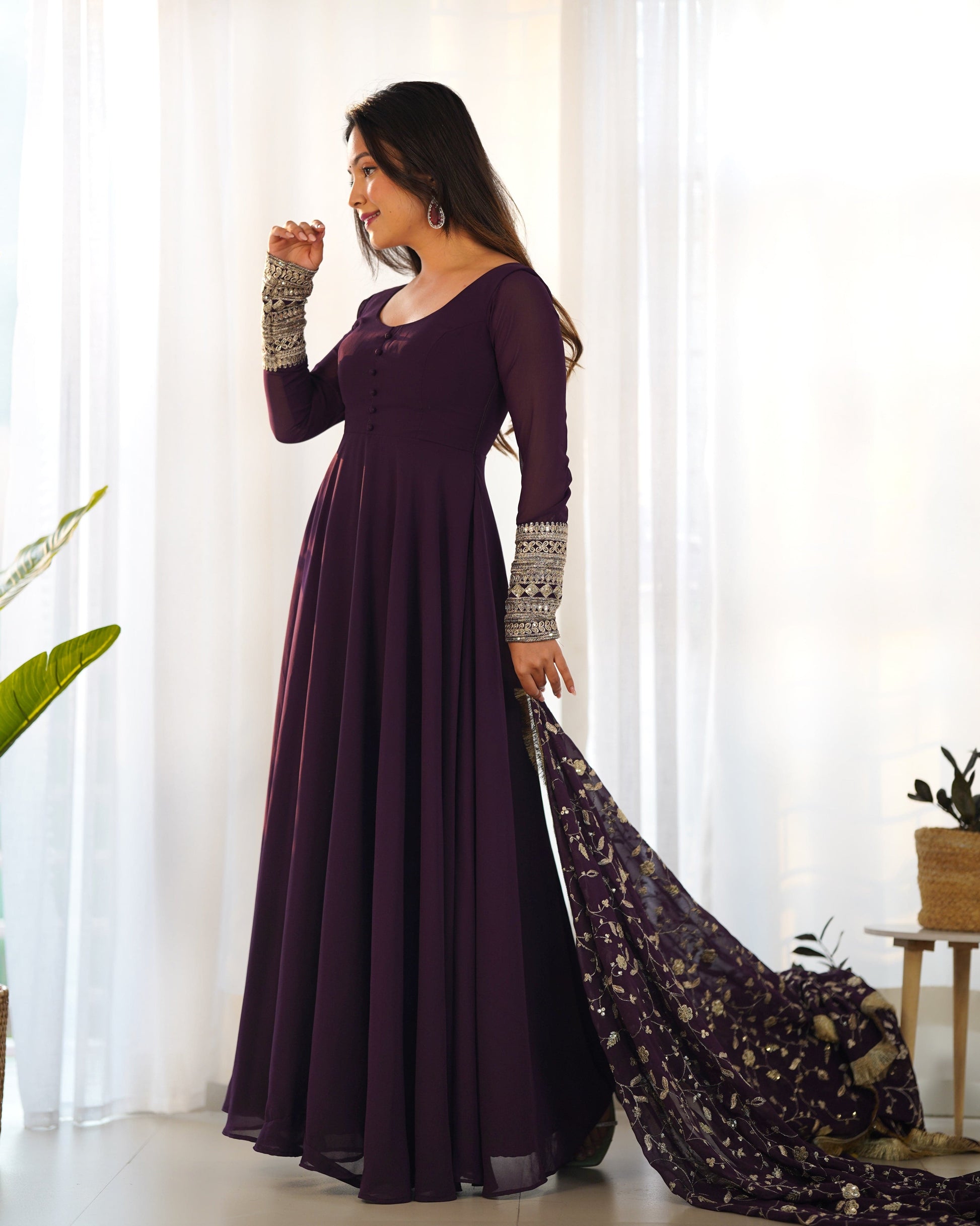 Radiant Faux Georgette Fully Flared Designer Anarkali Pant Suit - INDIAN ELEGANCE