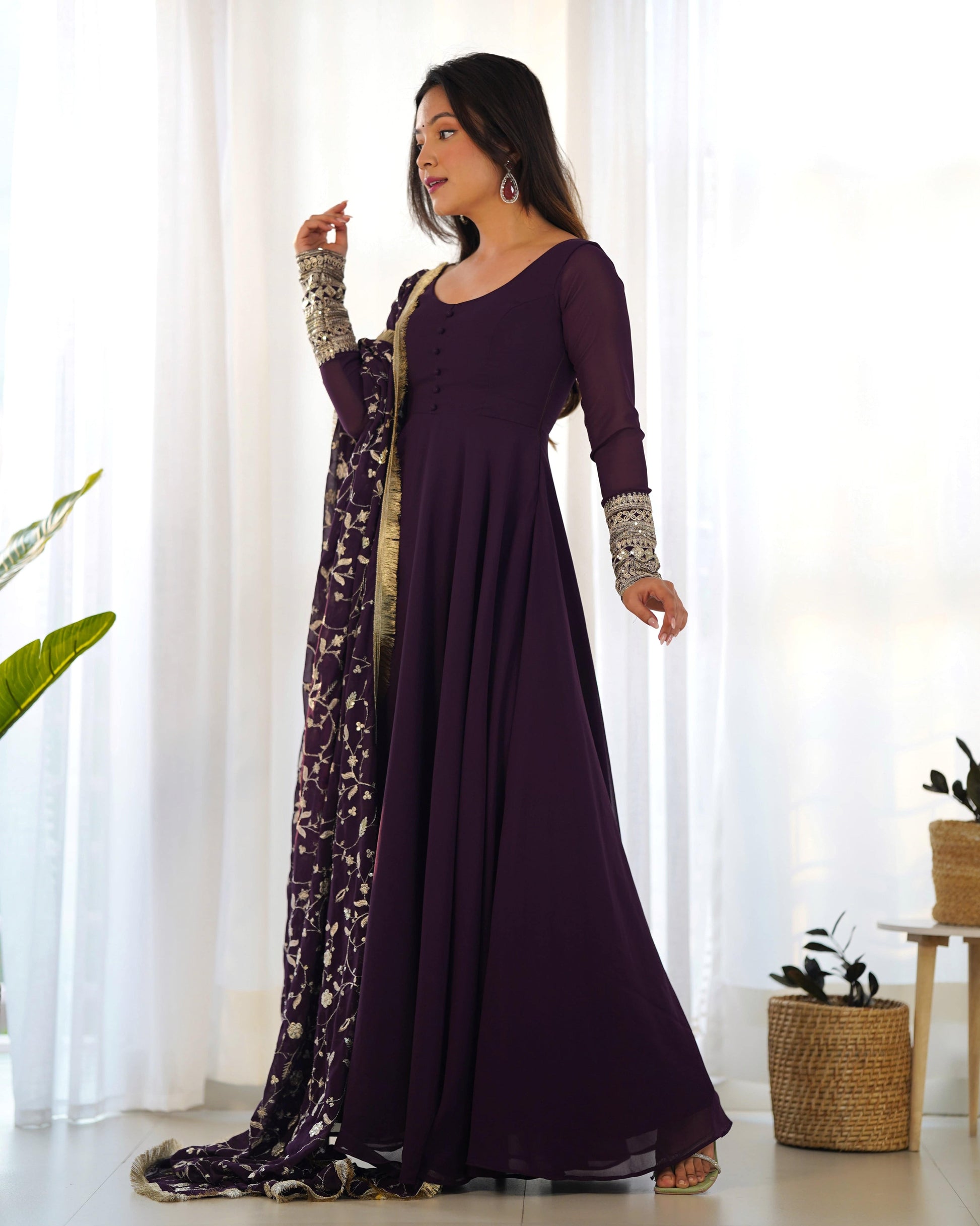 Radiant Faux Georgette Fully Flared Designer Anarkali Pant Suit - INDIAN ELEGANCE