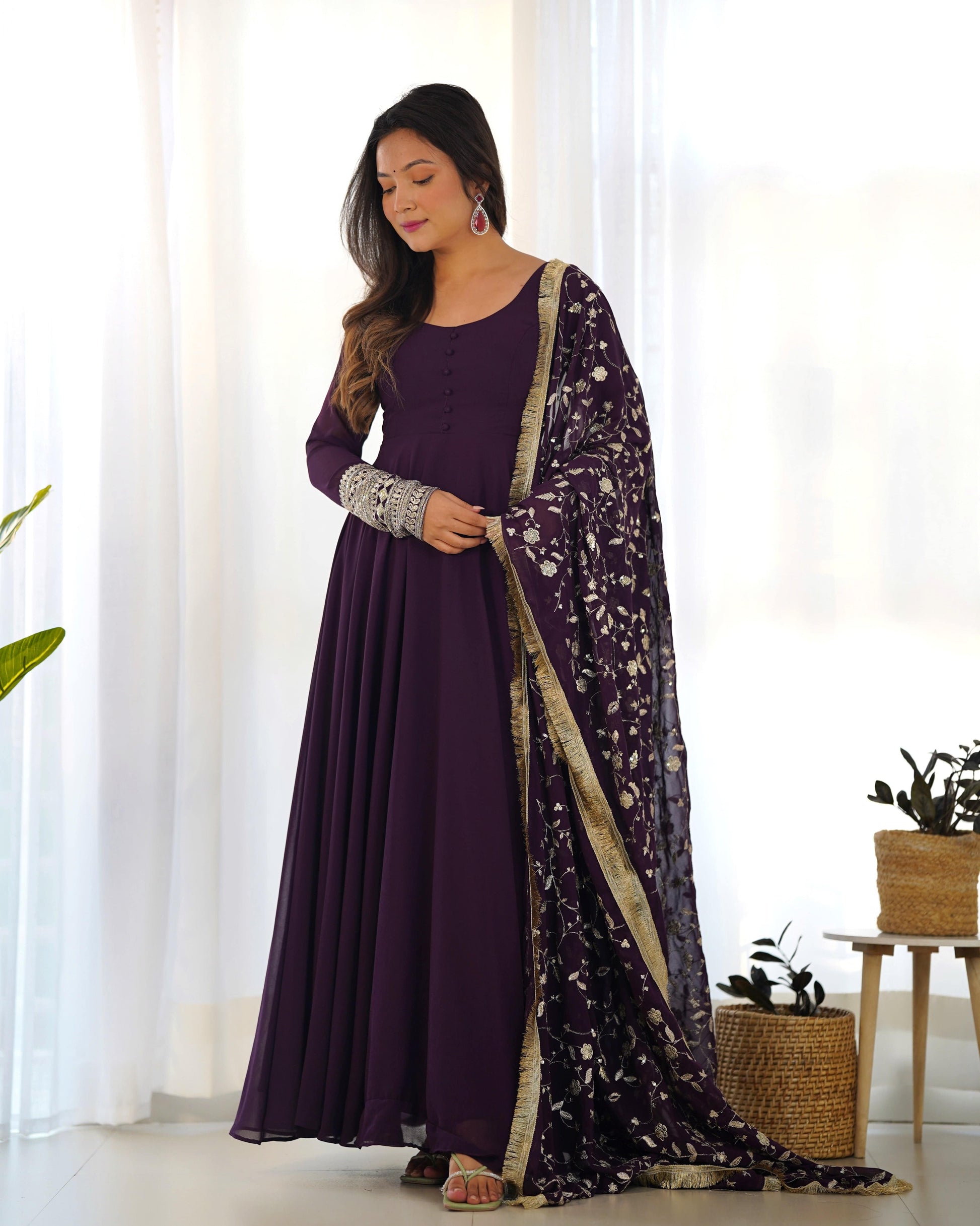 Radiant Faux Georgette Fully Flared Designer Anarkali Pant Suit - INDIAN ELEGANCE