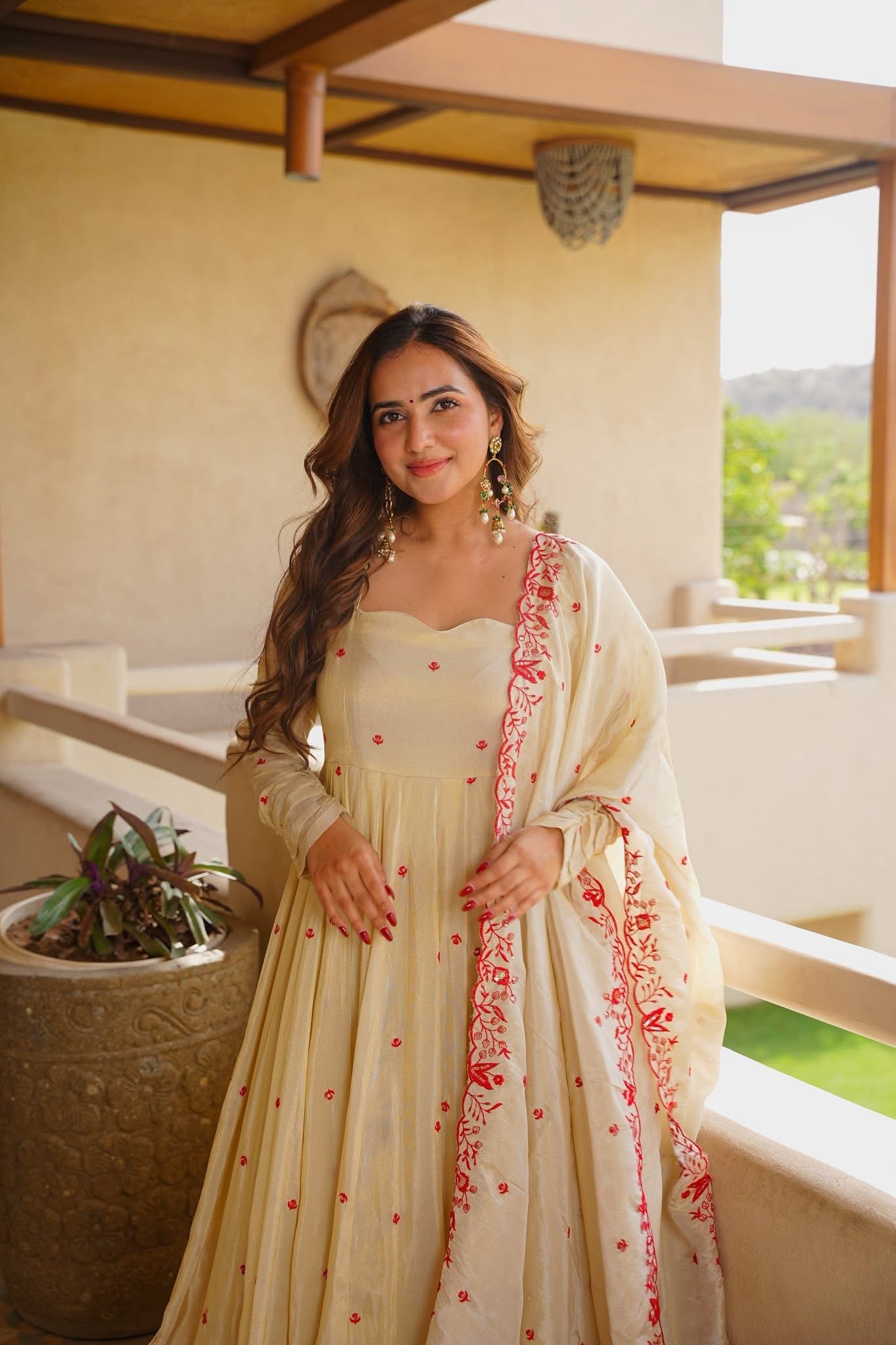Designer Ivory Cream Heavy Silk Embroidered Gown Sharara Set for Women with Dupatta | XS-3XL | Wedding Party Wear