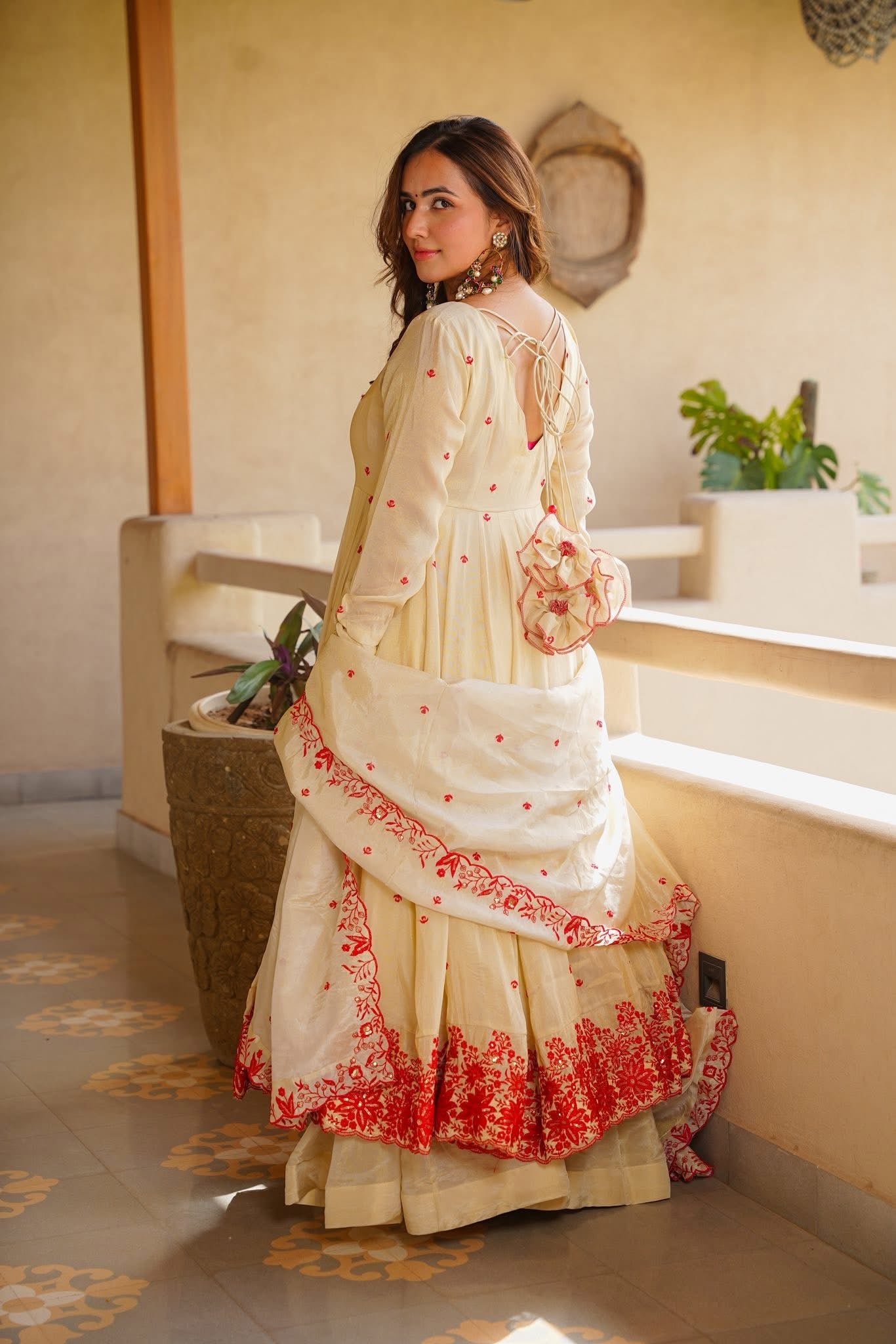 Designer Ivory Cream Heavy Silk Embroidered Gown Sharara Set for Women with Dupatta | XS-3XL | Wedding Party Wear