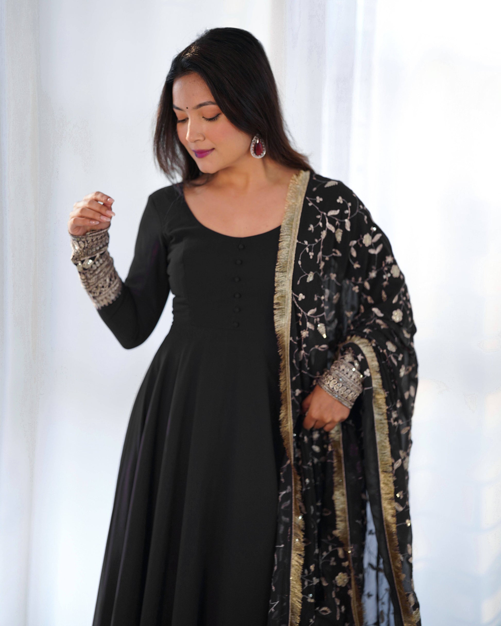 Radiant Faux Georgette Fully Flared Designer Anarkali Pant Suit - INDIAN ELEGANCE