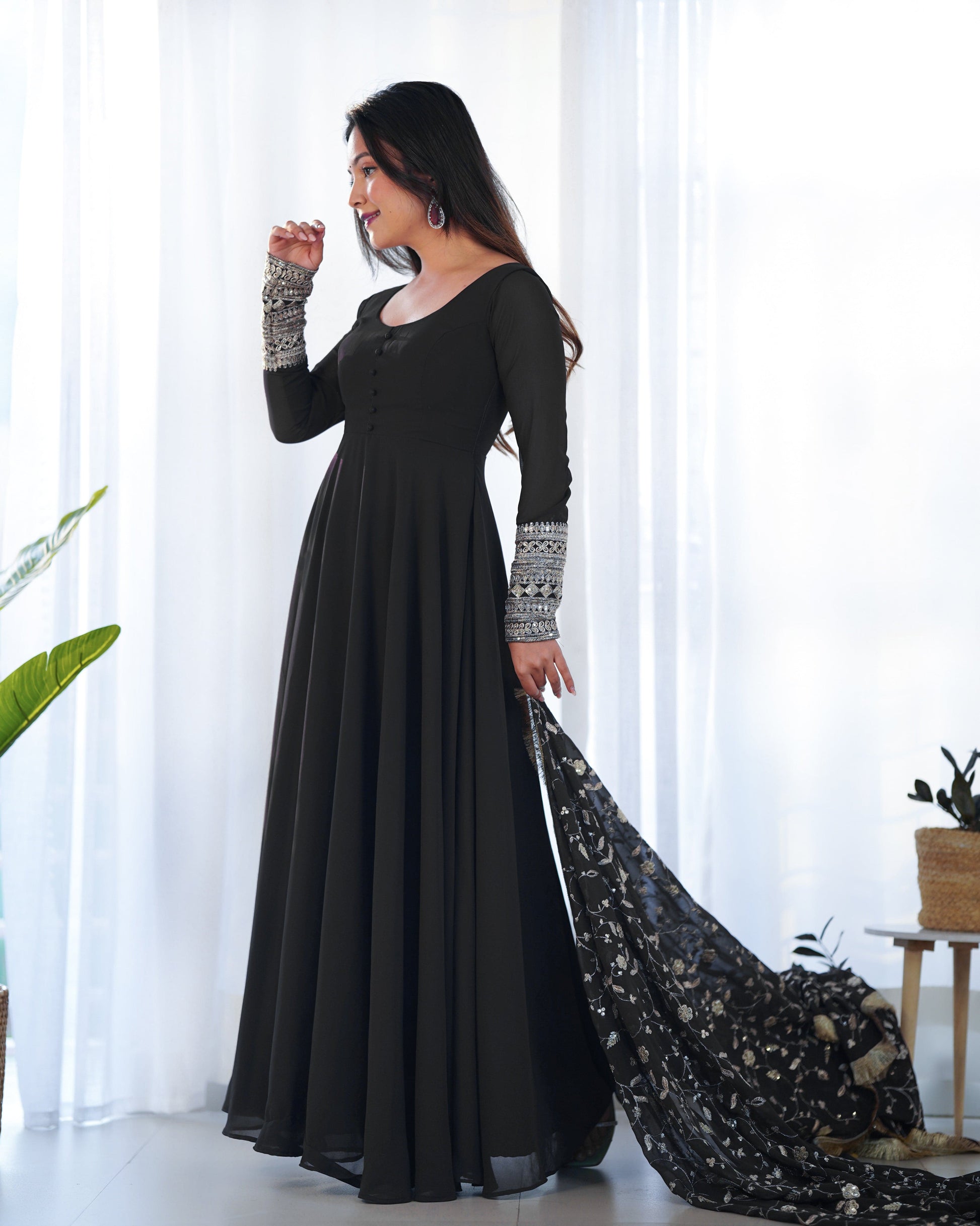 Radiant Faux Georgette Fully Flared Designer Anarkali Pant Suit - INDIAN ELEGANCE