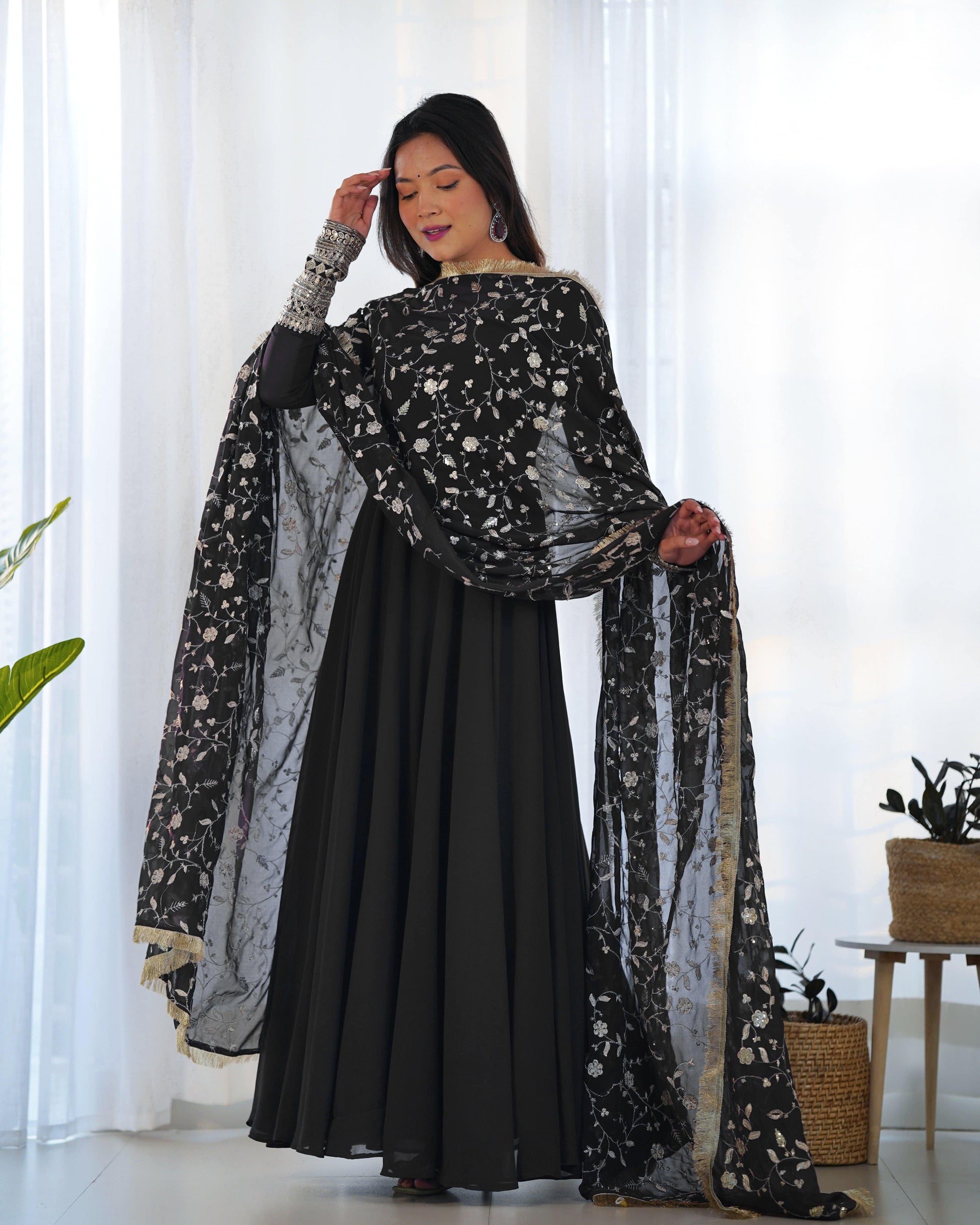 Radiant Faux Georgette Fully Flared Designer Anarkali Pant Suit - INDIAN ELEGANCE