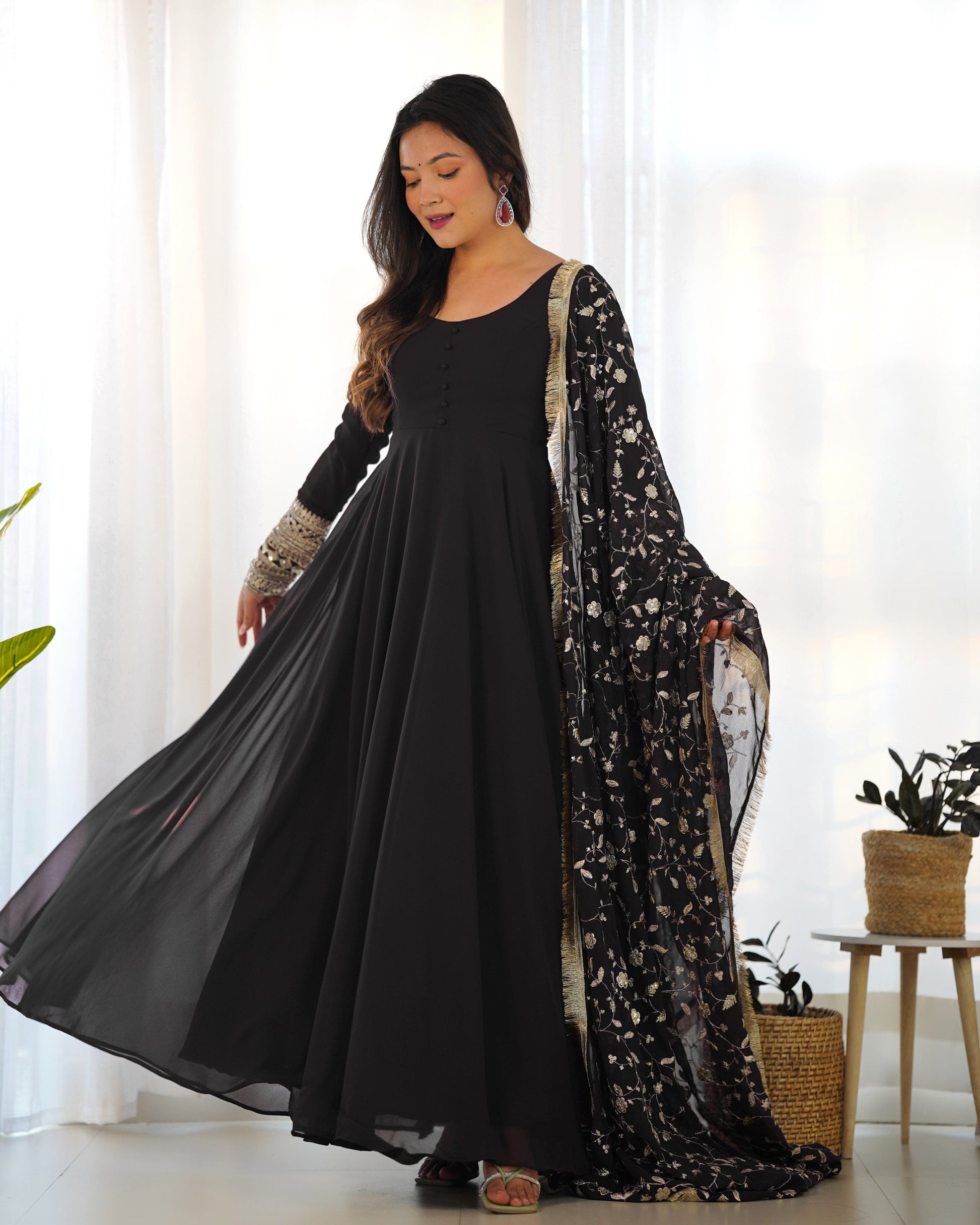 Radiant Faux Georgette Fully Flared Designer Anarkali Pant Suit - INDIAN ELEGANCE