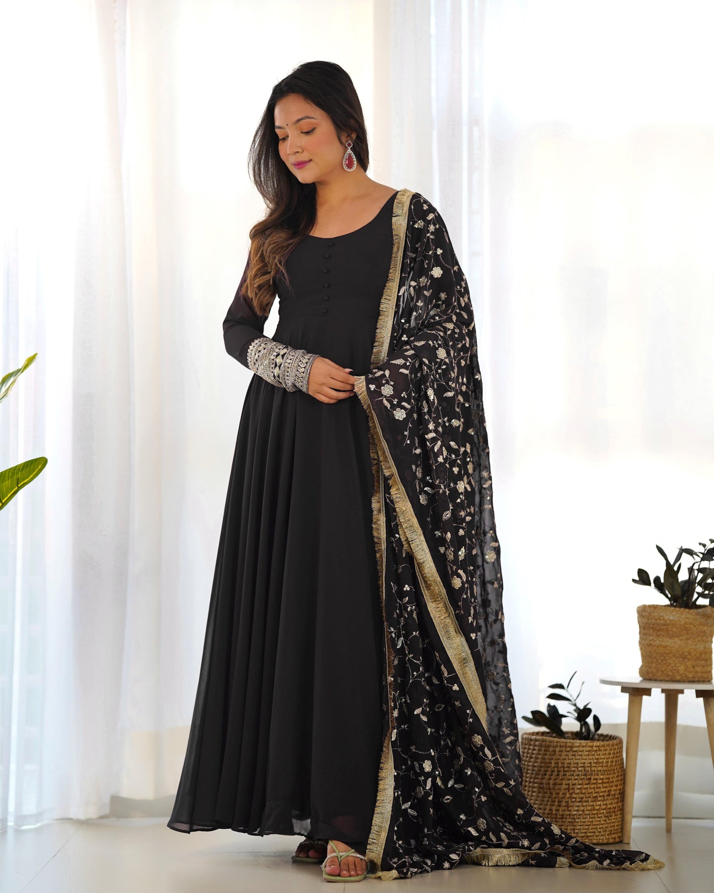 Radiant Faux Georgette Fully Flared Designer Anarkali Pant Suit - INDIAN ELEGANCE