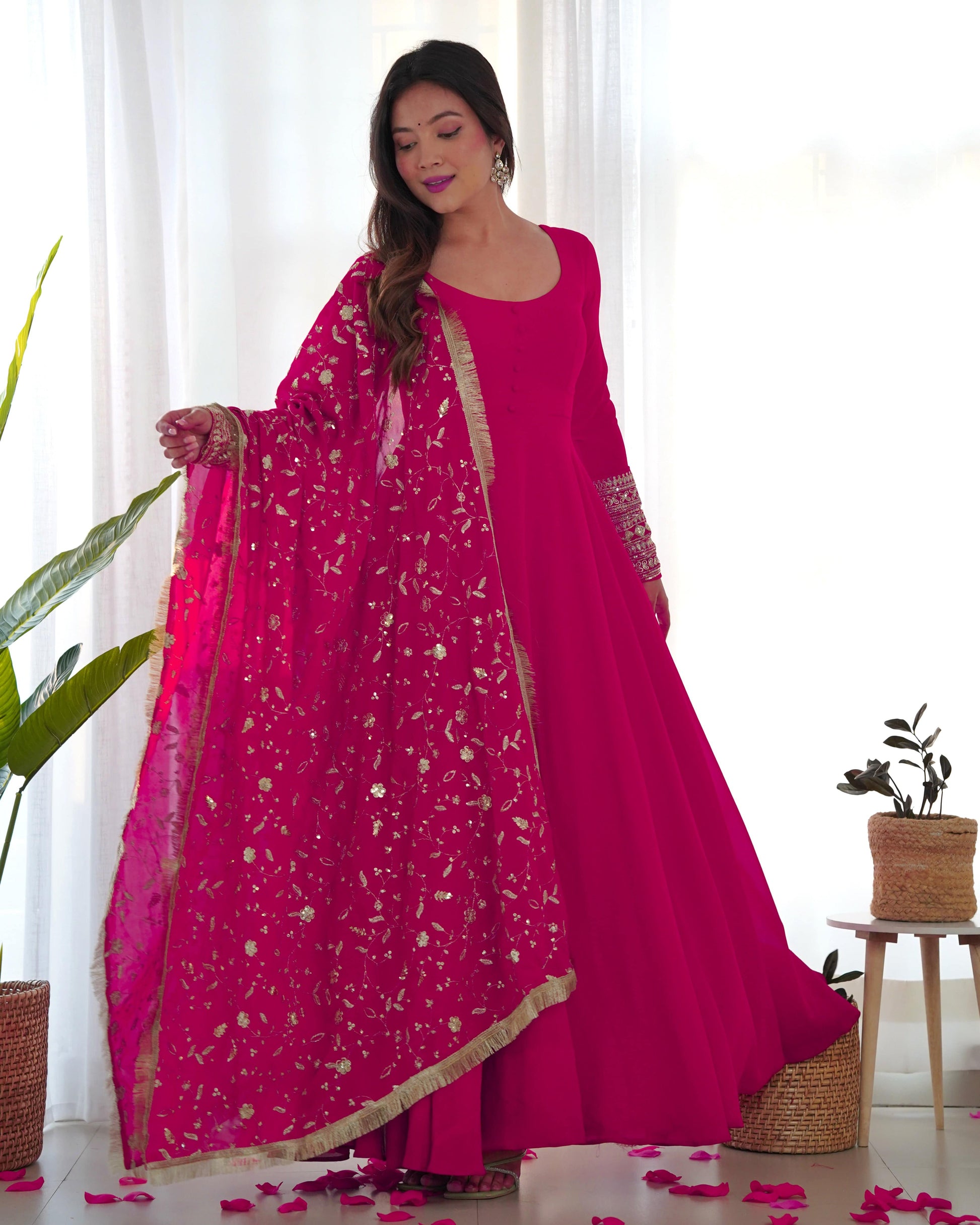 Radiant Faux Georgette Fully Flared Designer Anarkali Pant Suit - INDIAN ELEGANCE