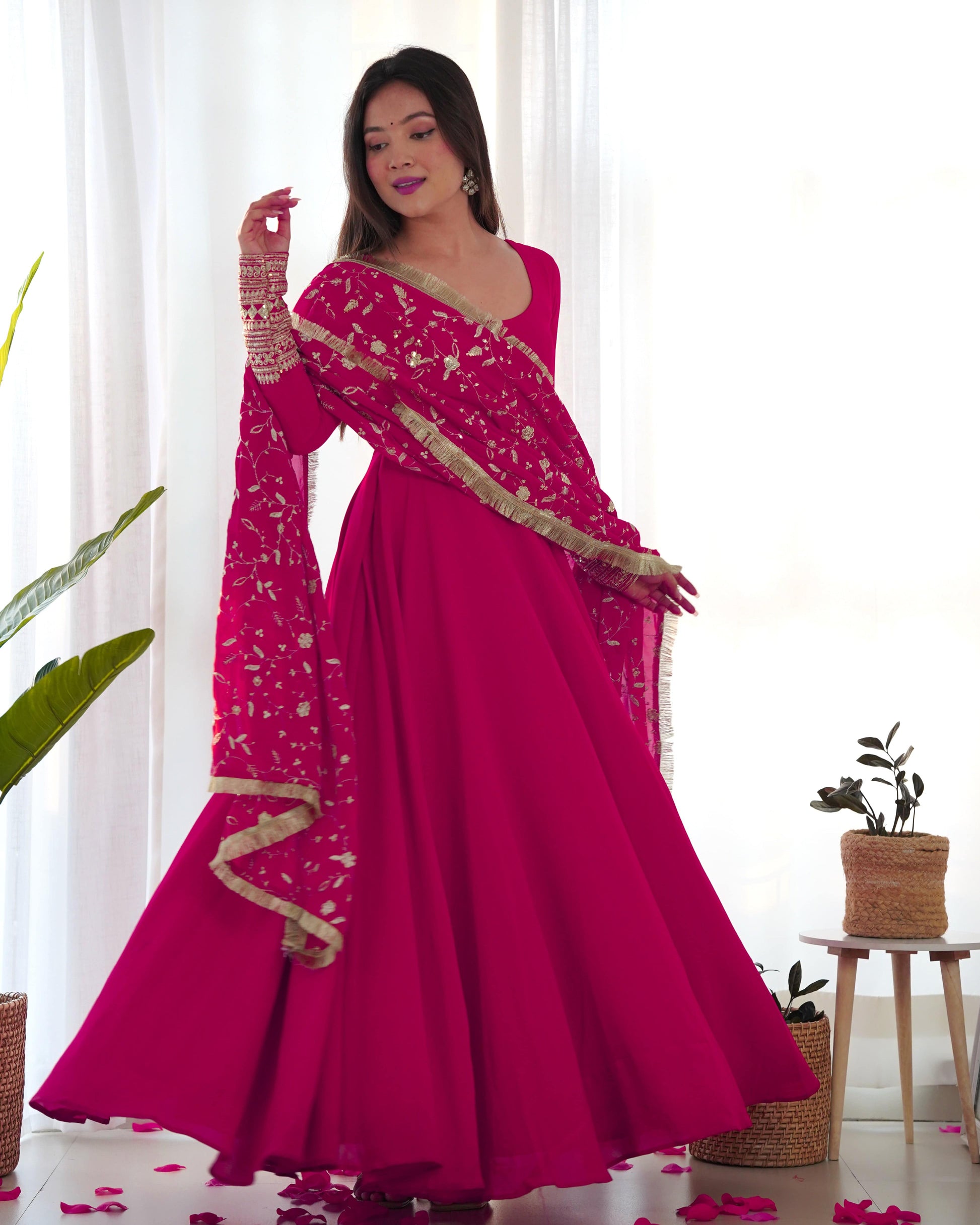 Radiant Faux Georgette Fully Flared Designer Anarkali Pant Suit - INDIAN ELEGANCE