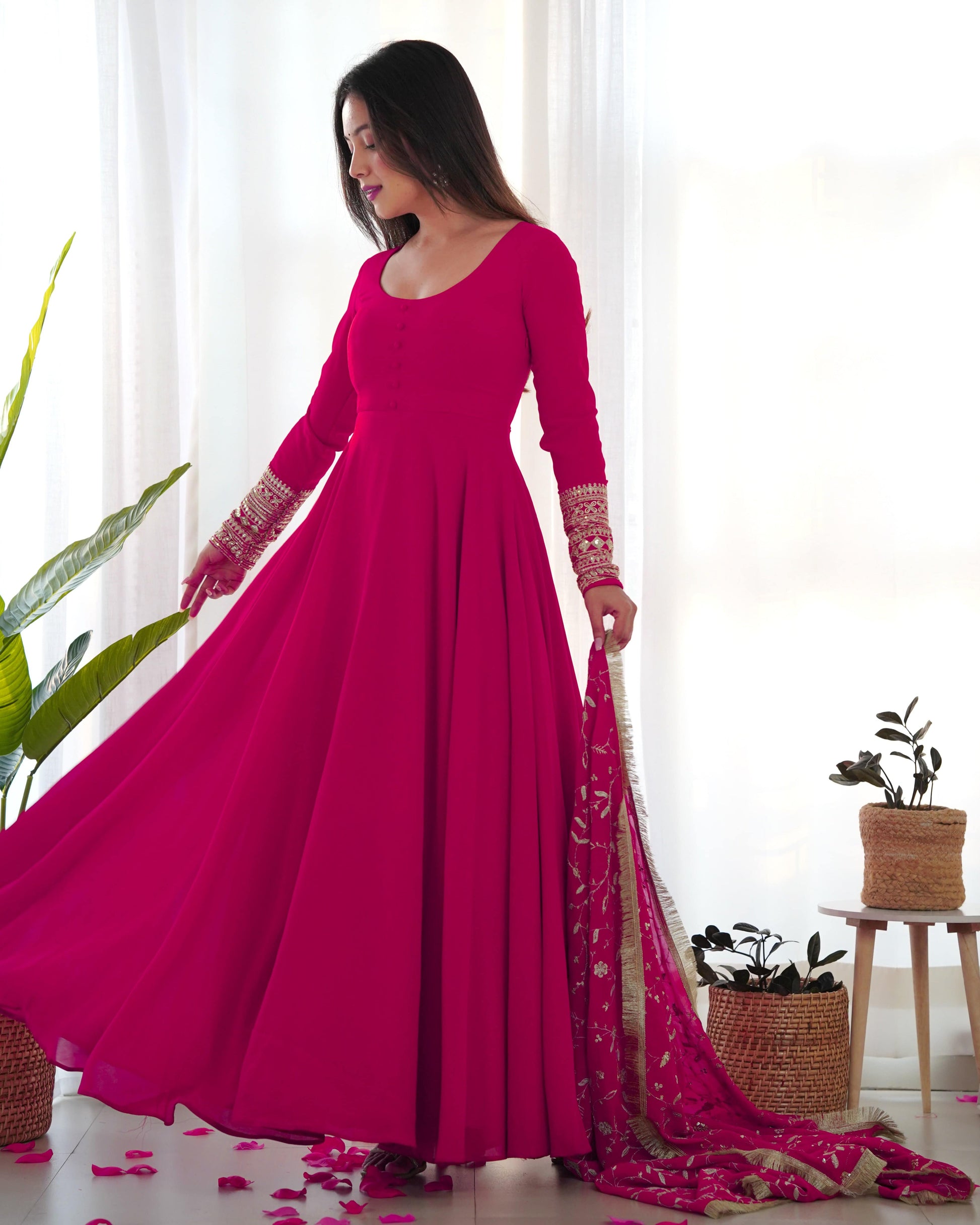 Radiant Faux Georgette Fully Flared Designer Anarkali Pant Suit - INDIAN ELEGANCE