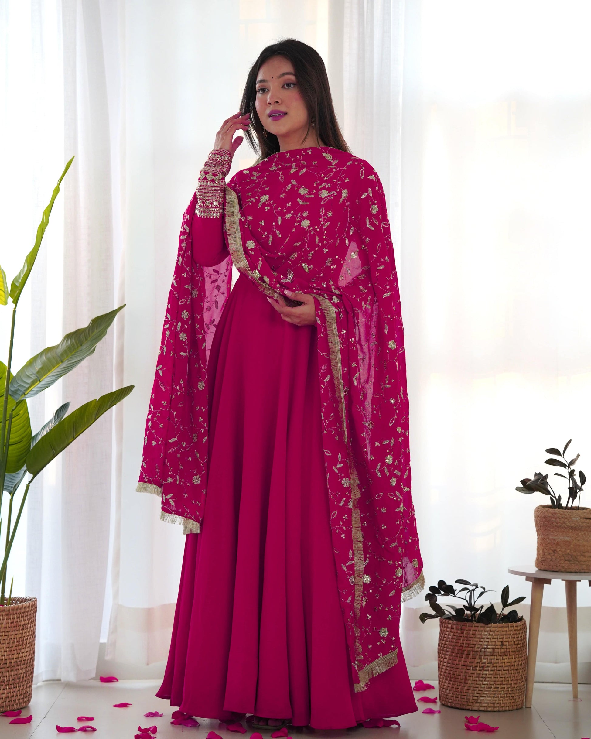 Radiant Faux Georgette Fully Flared Designer Anarkali Pant Suit - INDIAN ELEGANCE