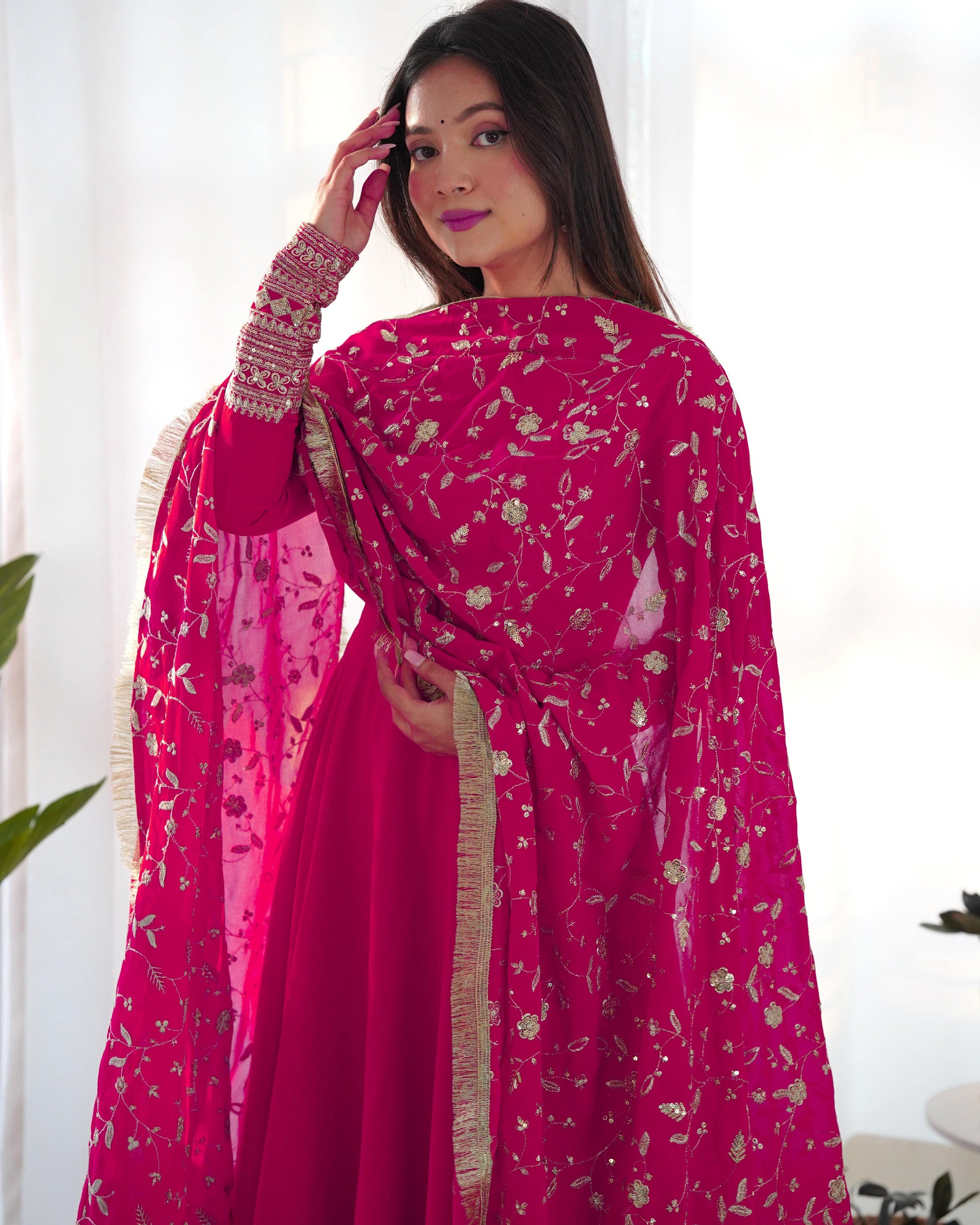Radiant Faux Georgette Fully Flared Designer Anarkali Pant Suit - INDIAN ELEGANCE
