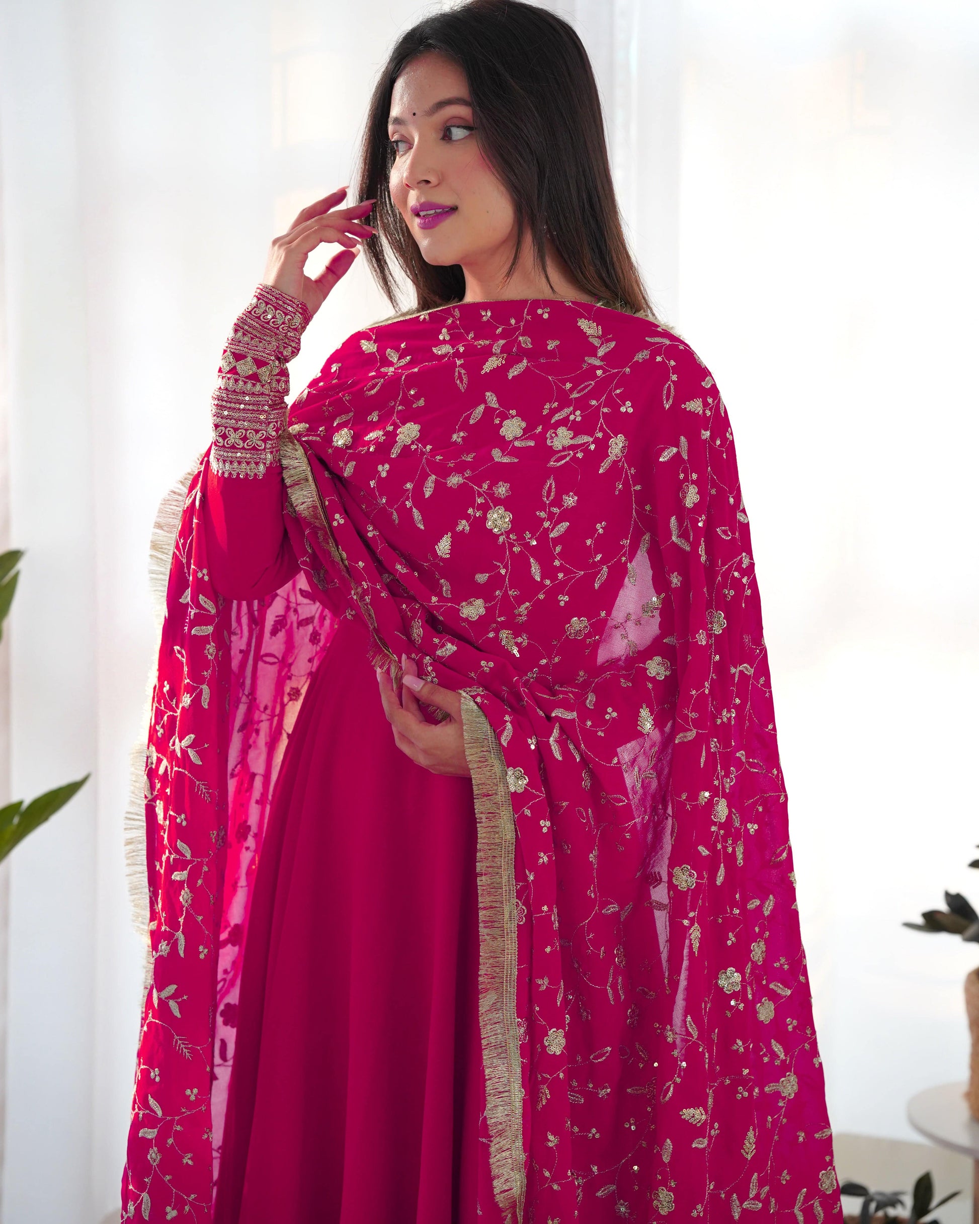 Radiant Faux Georgette Fully Flared Designer Anarkali Pant Suit - INDIAN ELEGANCE