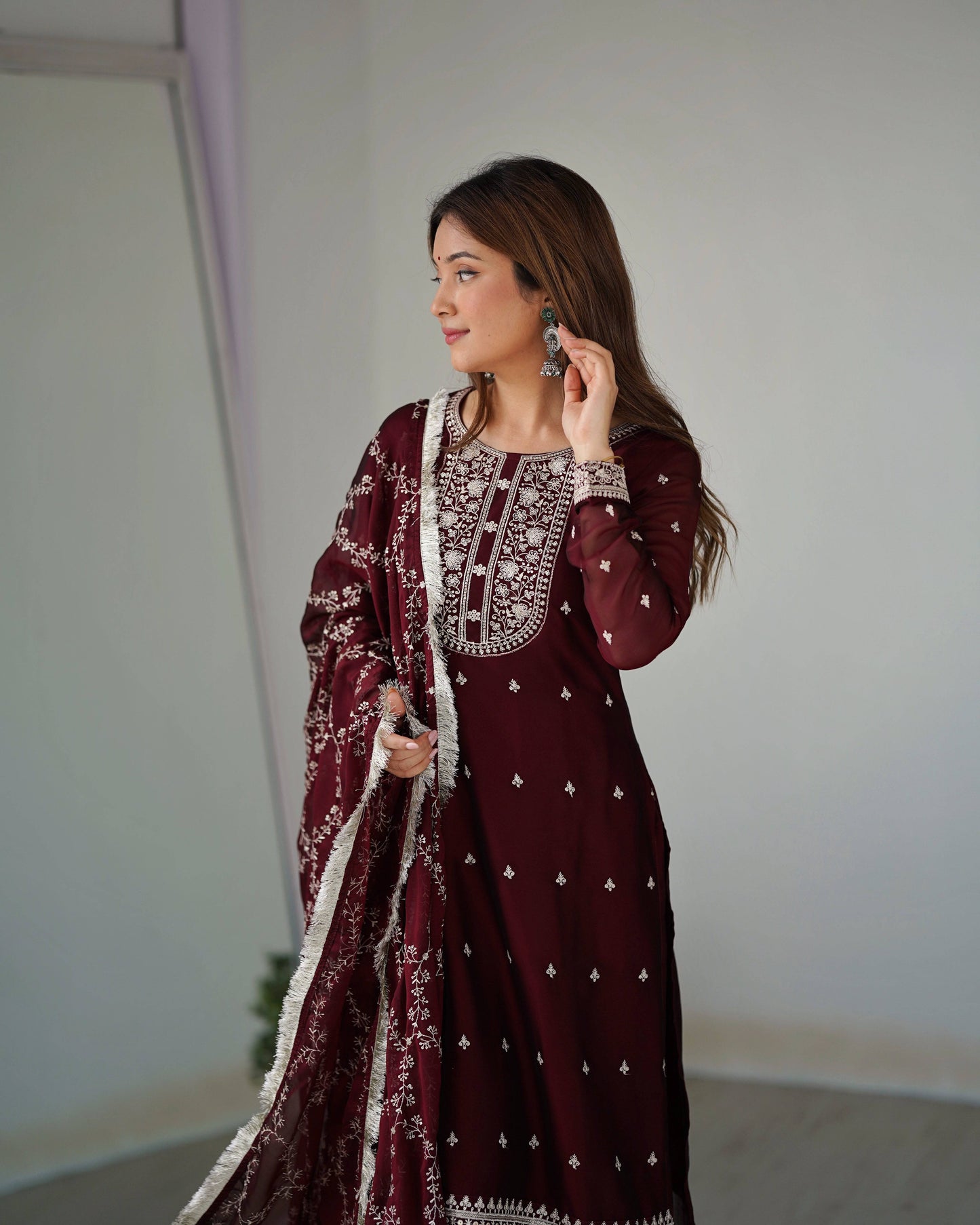 Appealing Rangoli Silk Sequins Embroidered Straight Top Pant Suit - INDIAN ELEGANCE