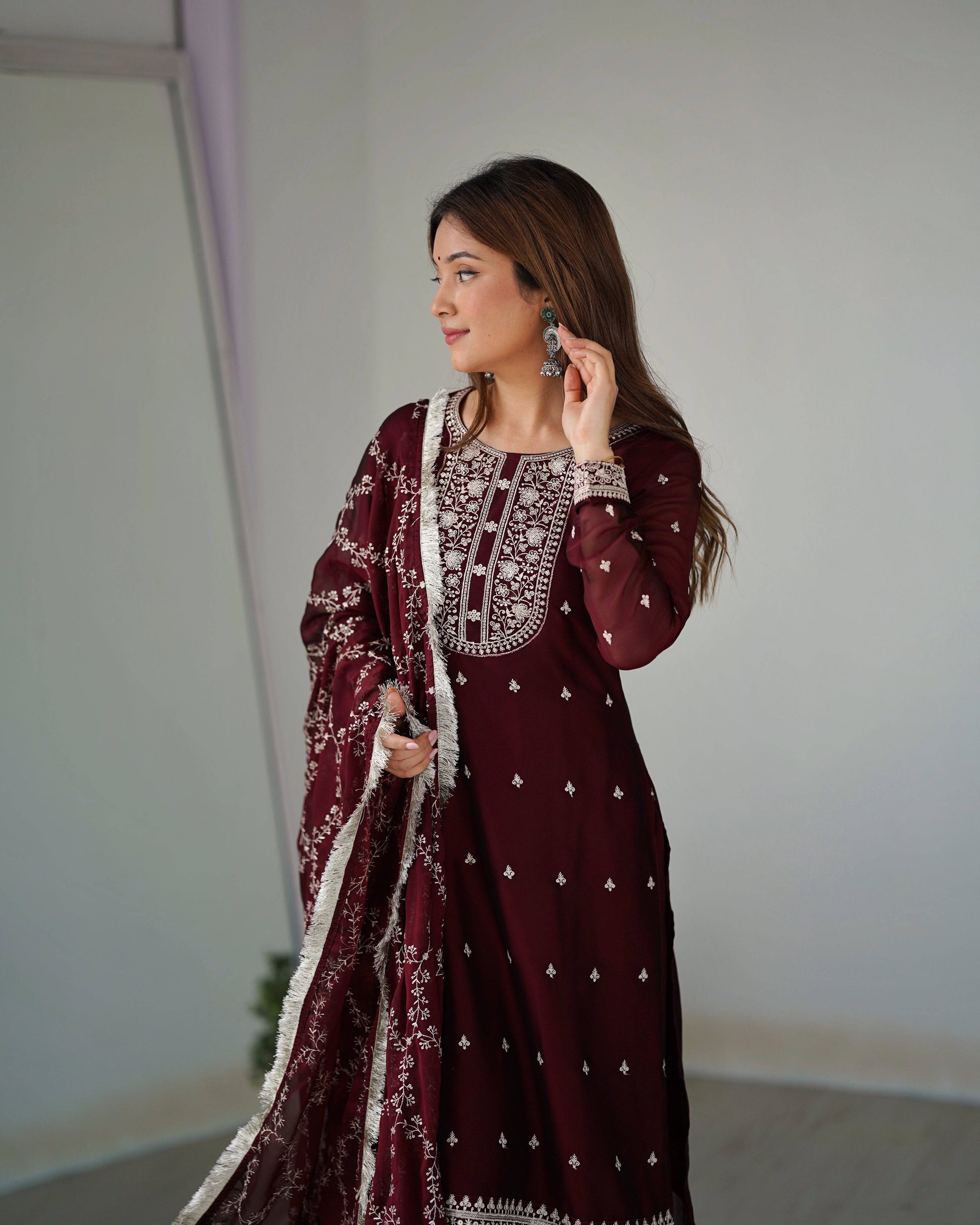 Appealing Rangoli Silk Sequins Embroidered Straight Top Pant Suit - INDIAN ELEGANCE