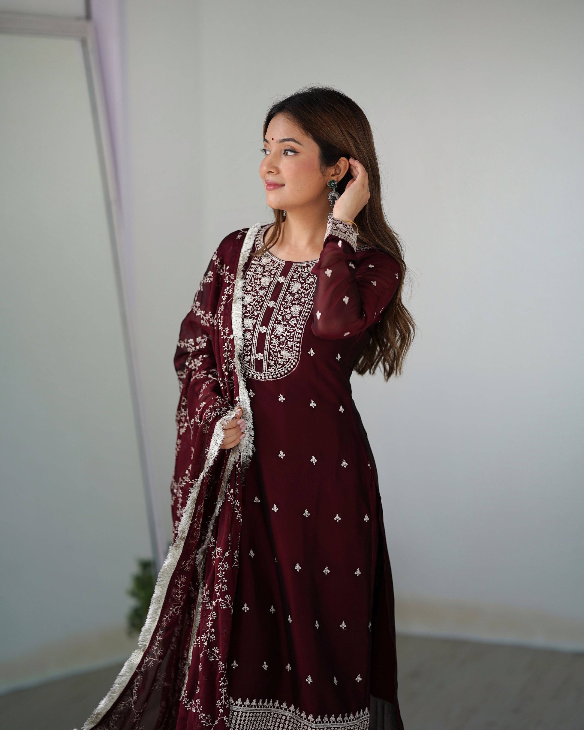 Appealing Rangoli Silk Sequins Embroidered Straight Top Pant Suit - INDIAN ELEGANCE