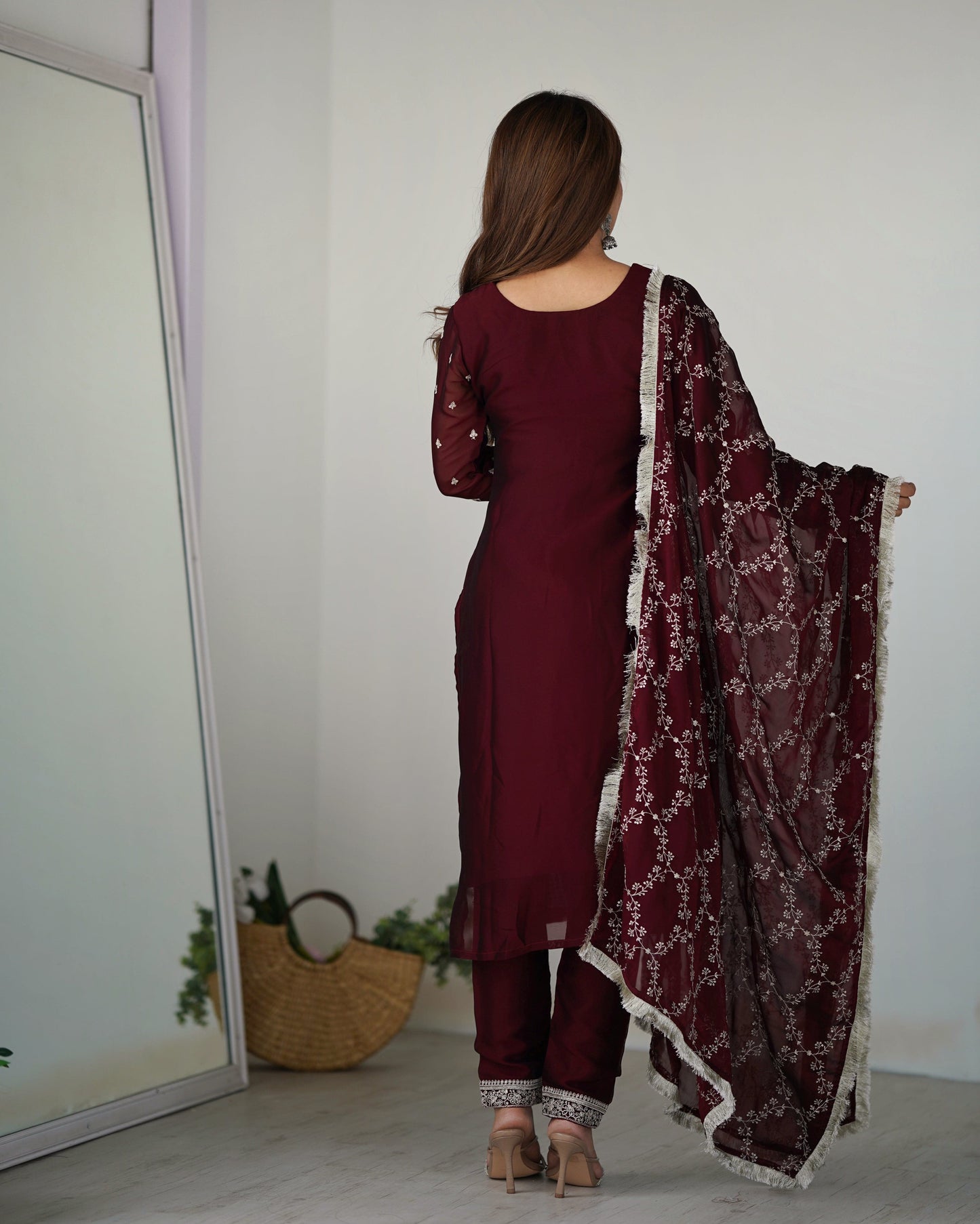 Appealing Rangoli Silk Sequins Embroidered Straight Top Pant Suit - INDIAN ELEGANCE