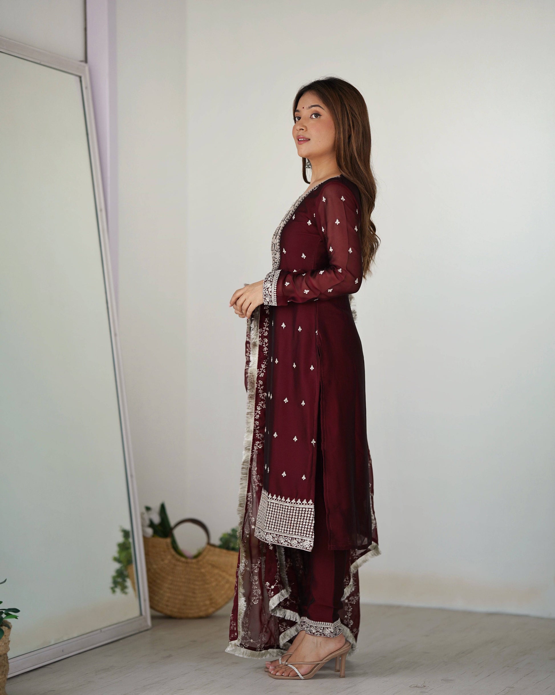 Appealing Rangoli Silk Sequins Embroidered Straight Top Pant Suit - INDIAN ELEGANCE