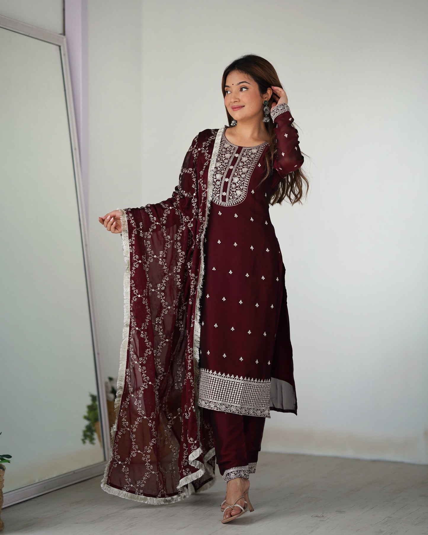 Appealing Rangoli Silk Sequins Embroidered Straight Top Pant Suit - INDIAN ELEGANCE