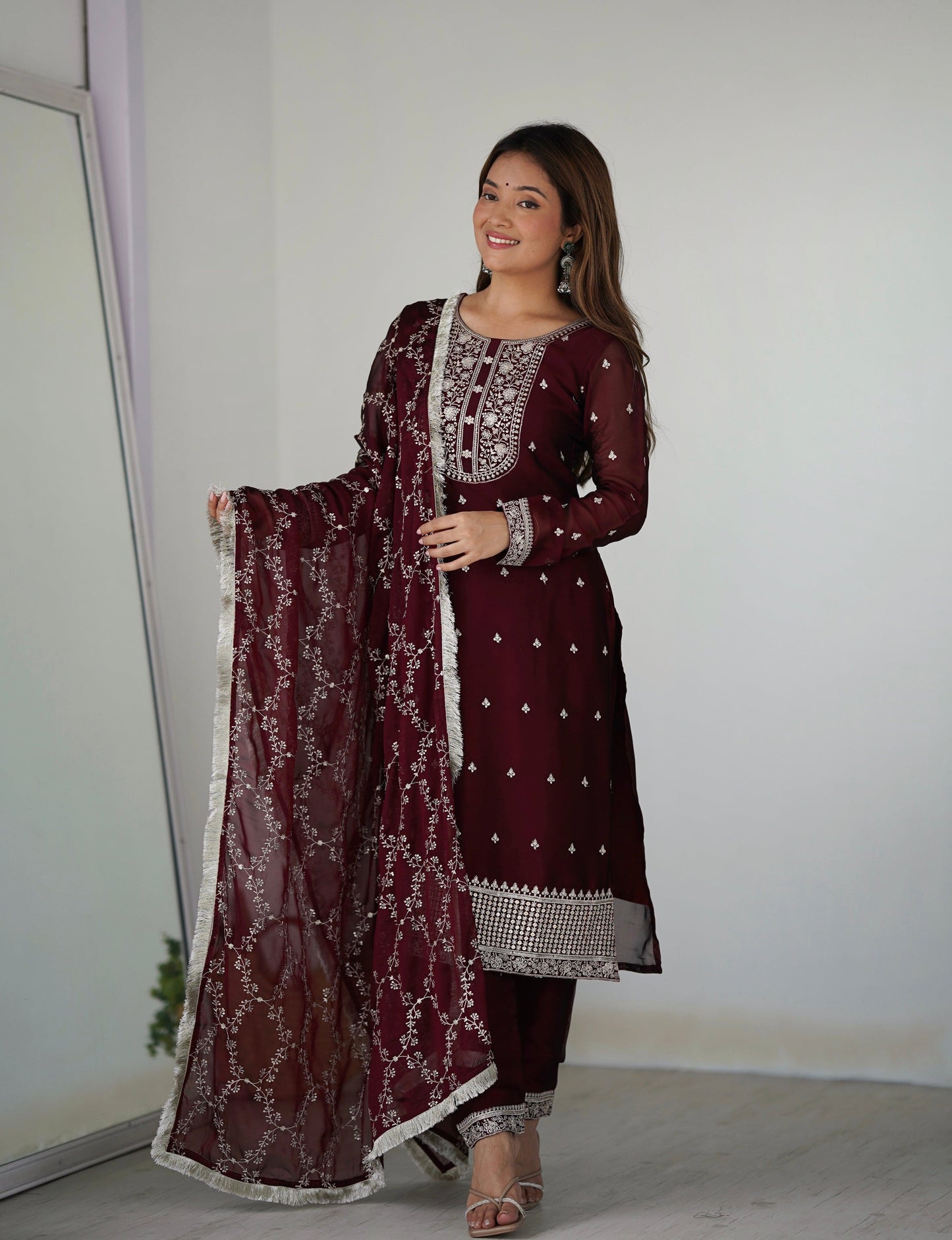 Appealing Rangoli Silk Sequins Embroidered Straight Top Pant Suit - INDIAN ELEGANCE