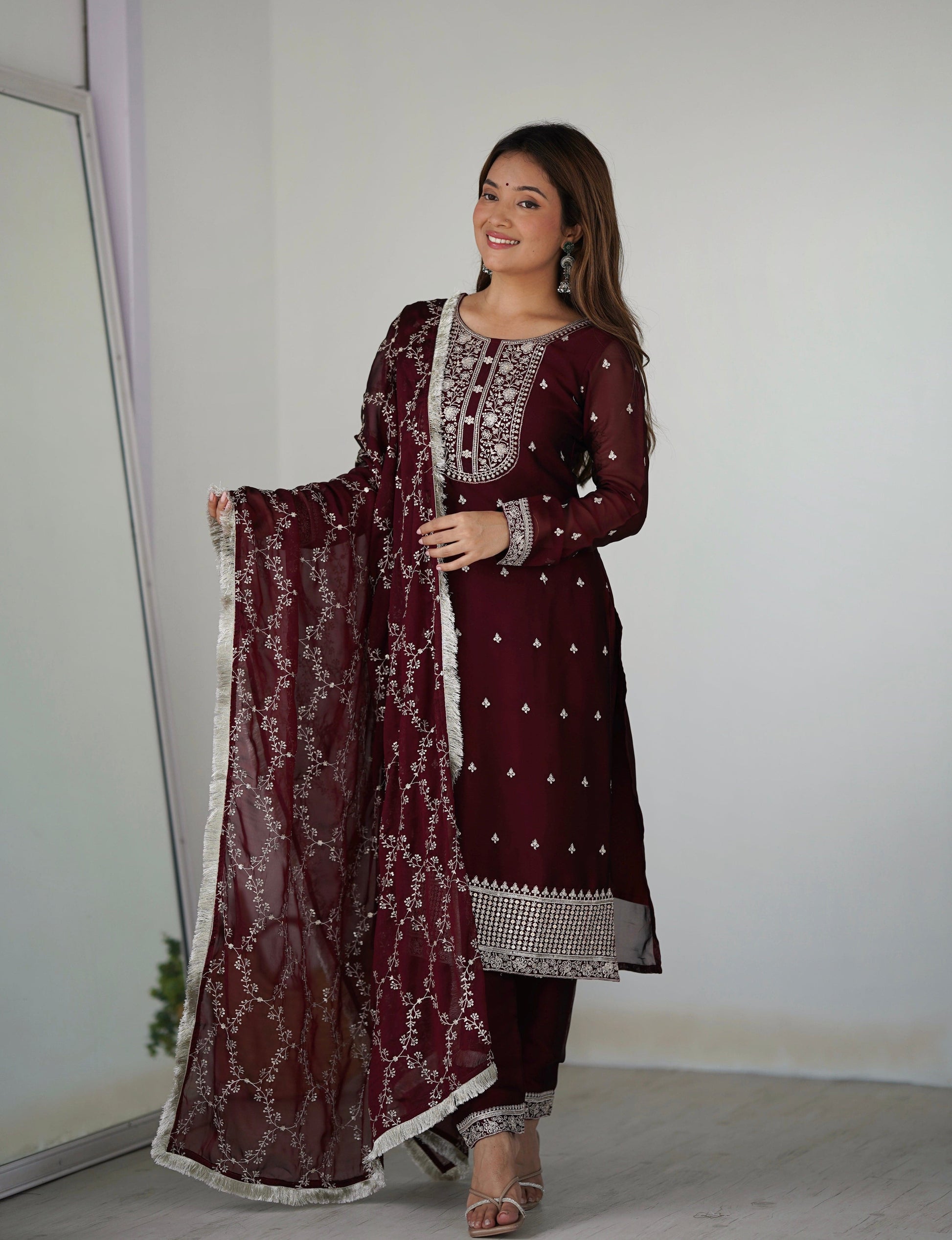 Appealing Rangoli Silk Sequins Embroidered Straight Top Pant Suit - INDIAN ELEGANCE