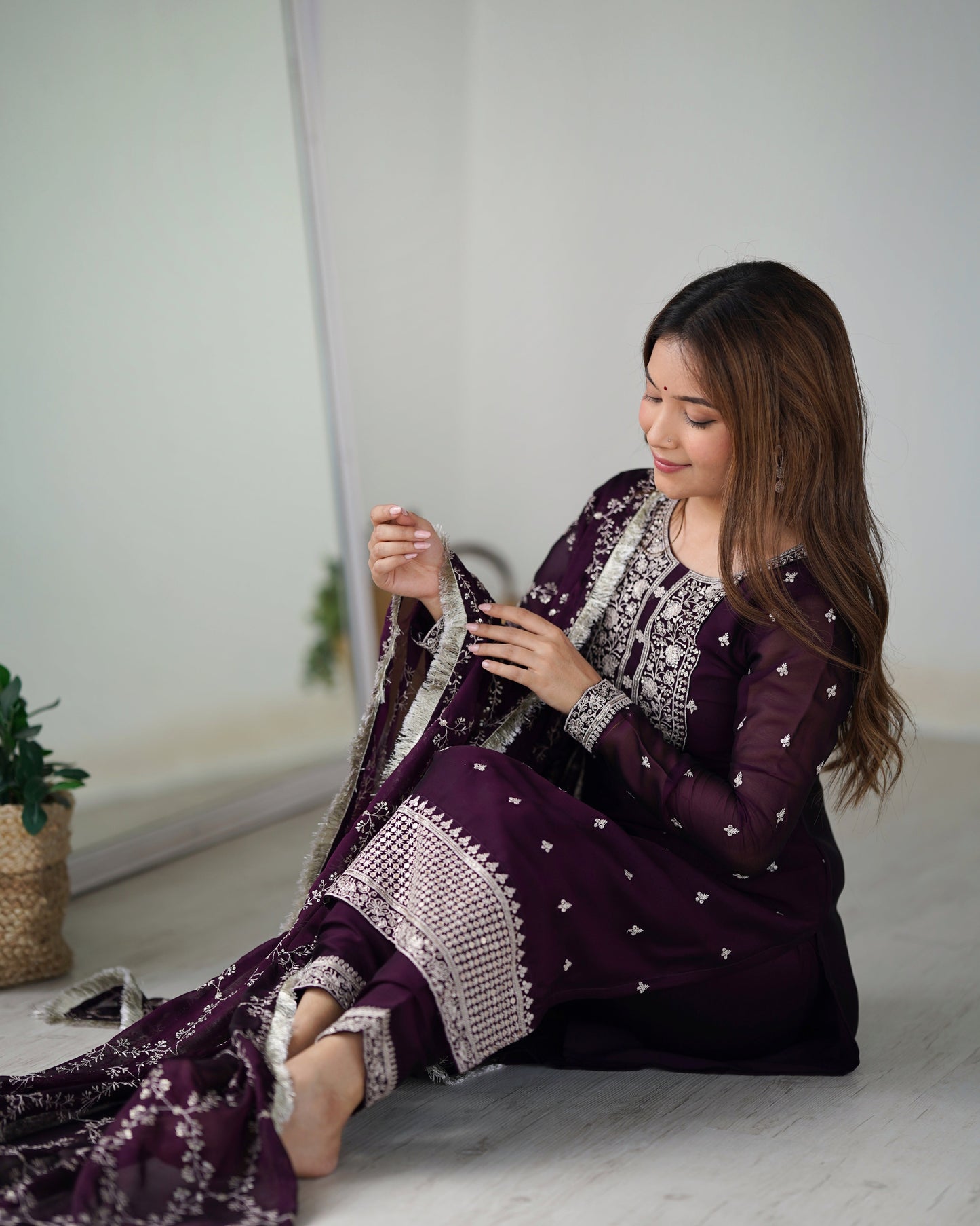 Appealing Rangoli Silk Sequins Embroidered Straight Top Pant Suit - INDIAN ELEGANCE