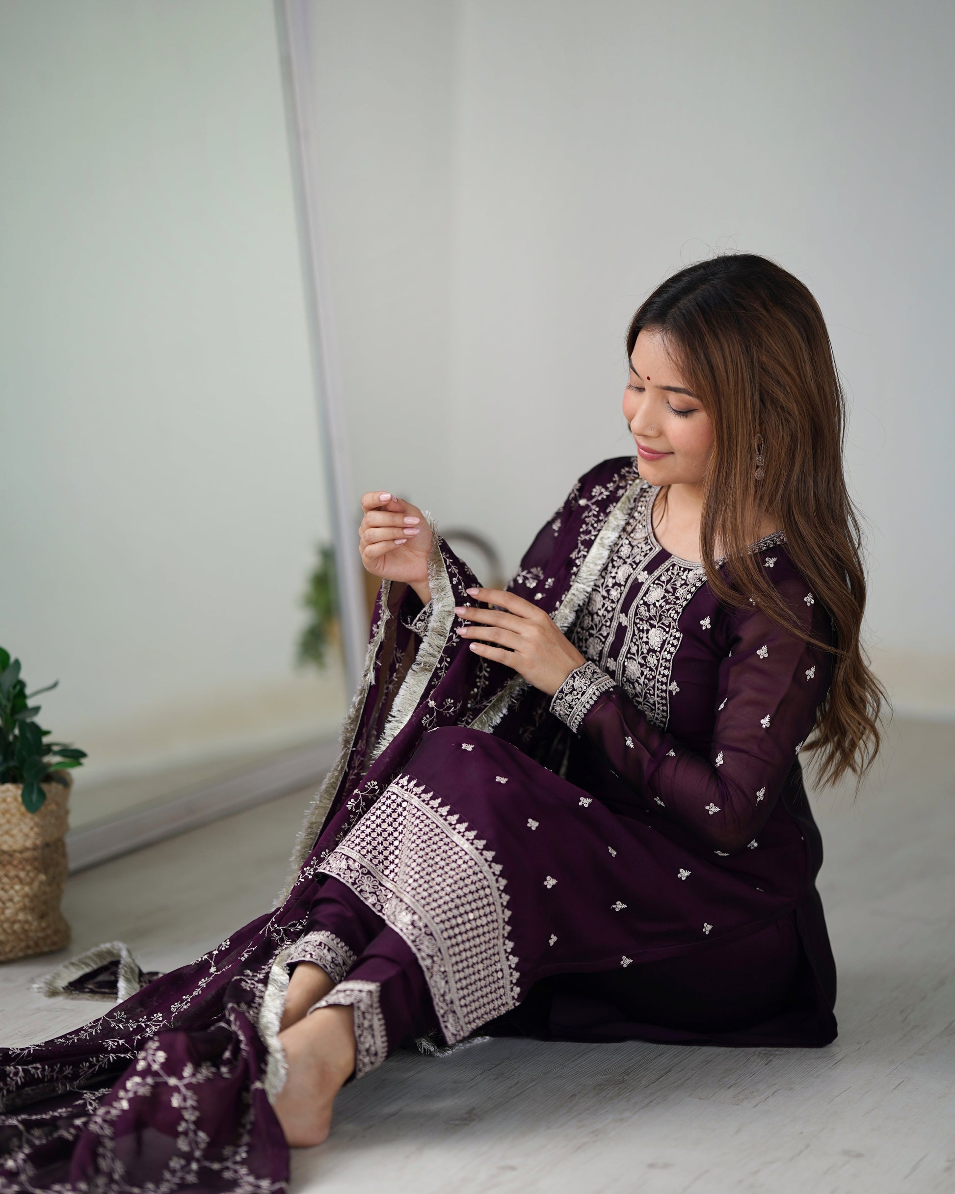 Appealing Rangoli Silk Sequins Embroidered Straight Top Pant Suit - INDIAN ELEGANCE