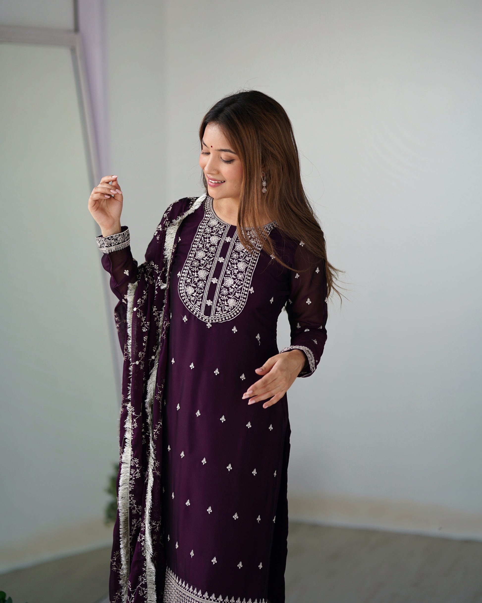 Appealing Rangoli Silk Sequins Embroidered Straight Top Pant Suit - INDIAN ELEGANCE