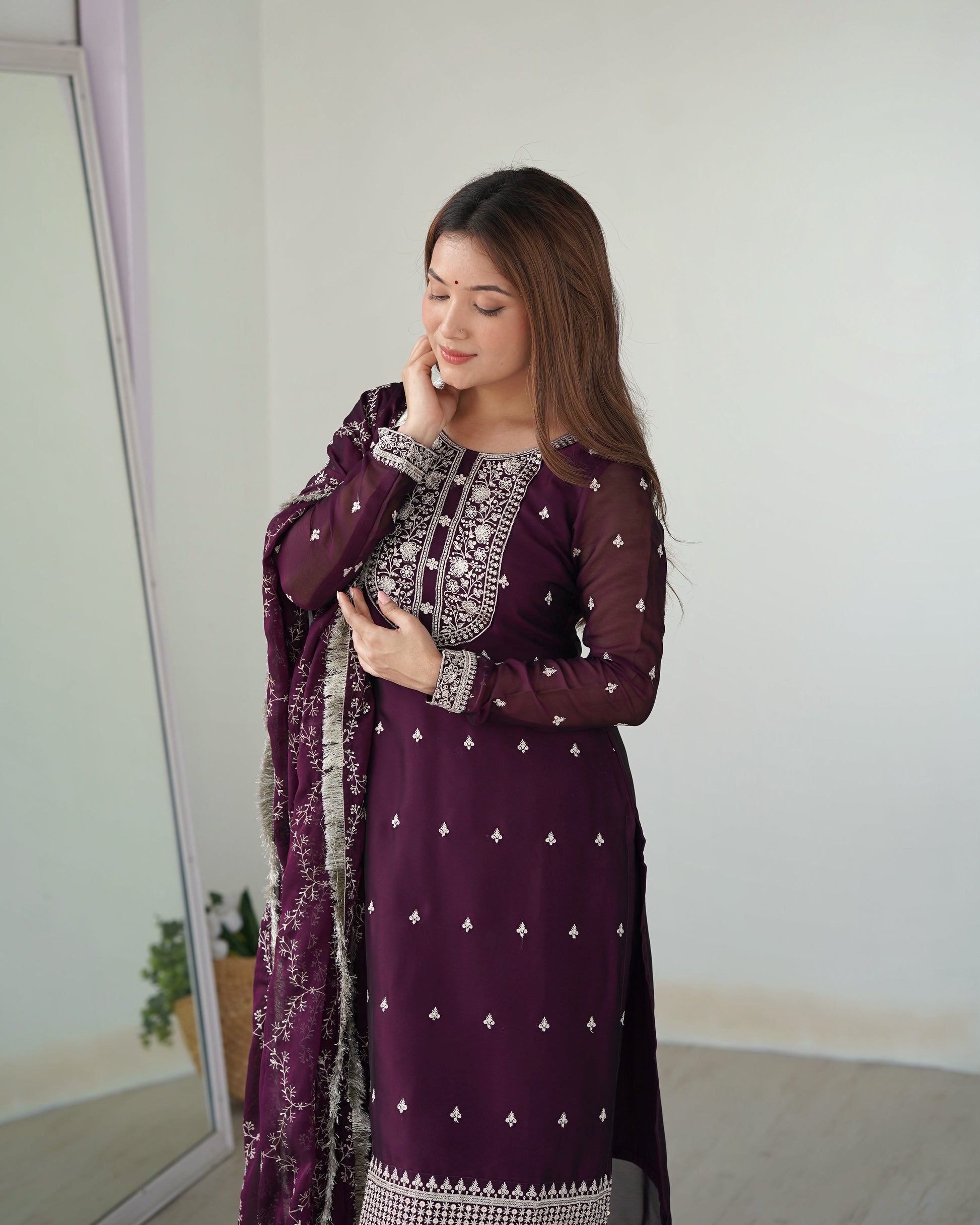 Appealing Rangoli Silk Sequins Embroidered Straight Top Pant Suit - INDIAN ELEGANCE