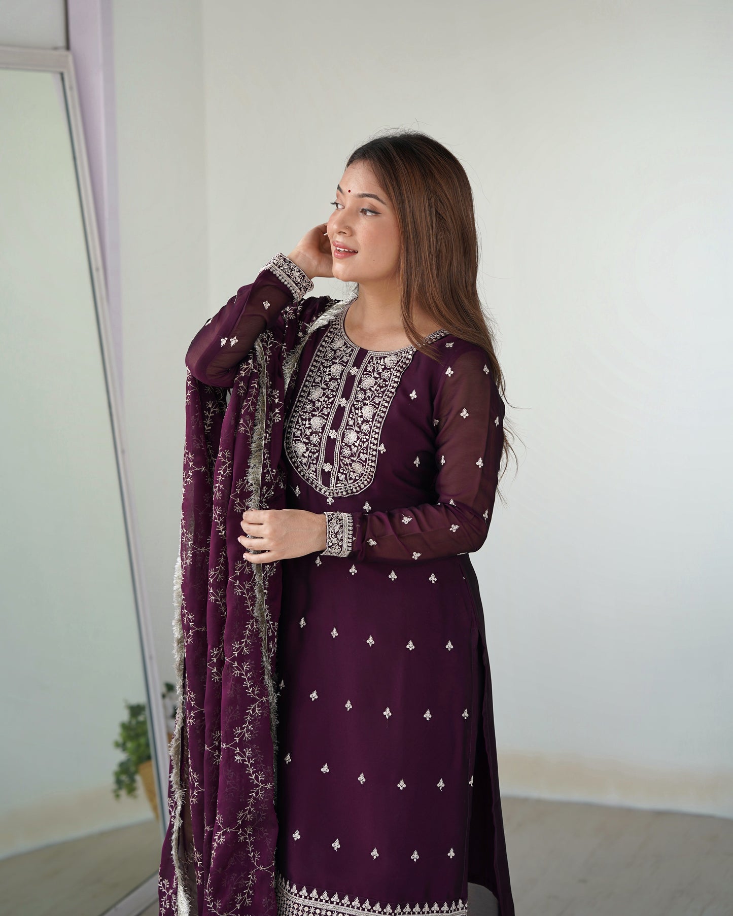 Appealing Rangoli Silk Sequins Embroidered Straight Top Pant Suit - INDIAN ELEGANCE