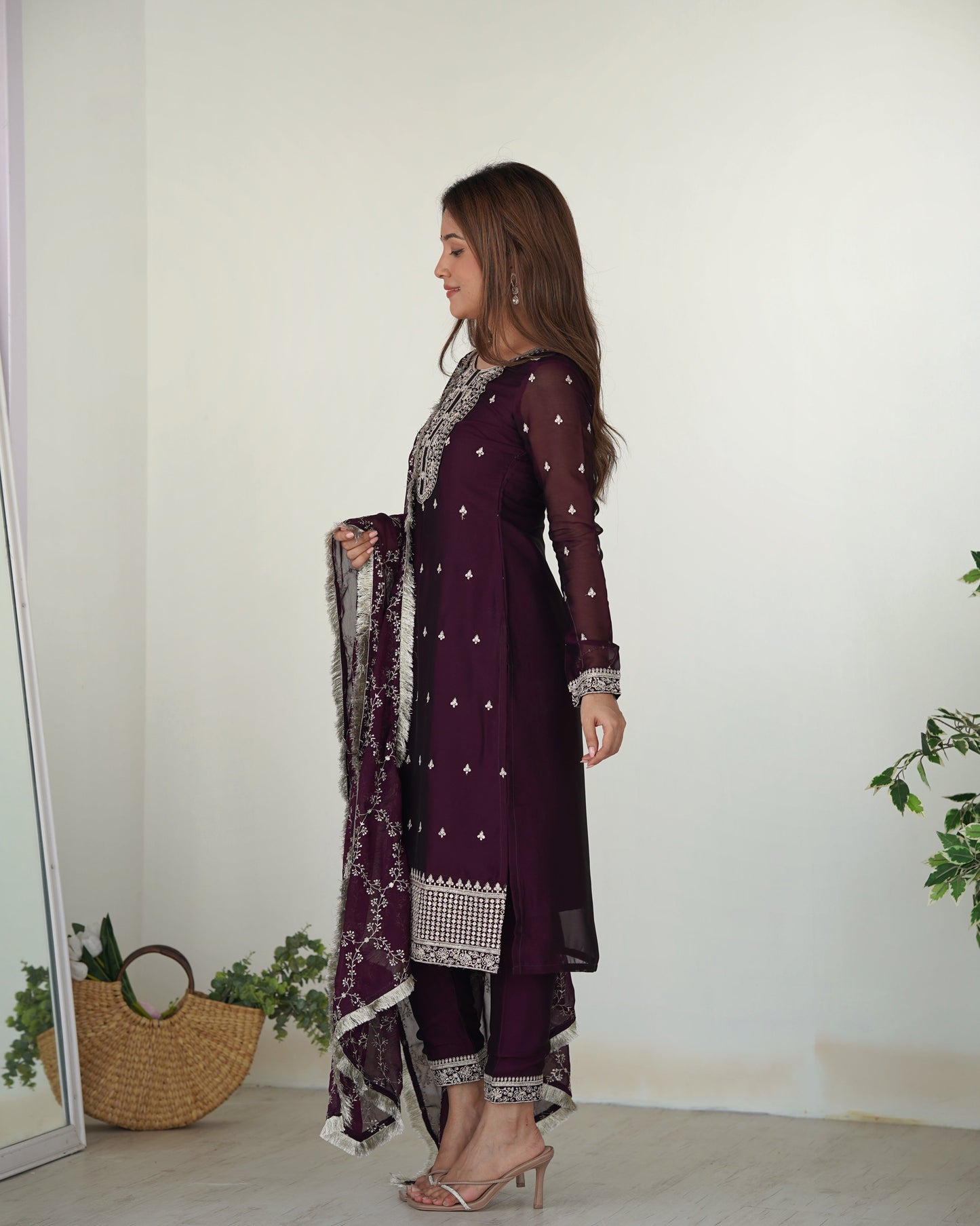 Appealing Rangoli Silk Sequins Embroidered Straight Top Pant Suit - INDIAN ELEGANCE