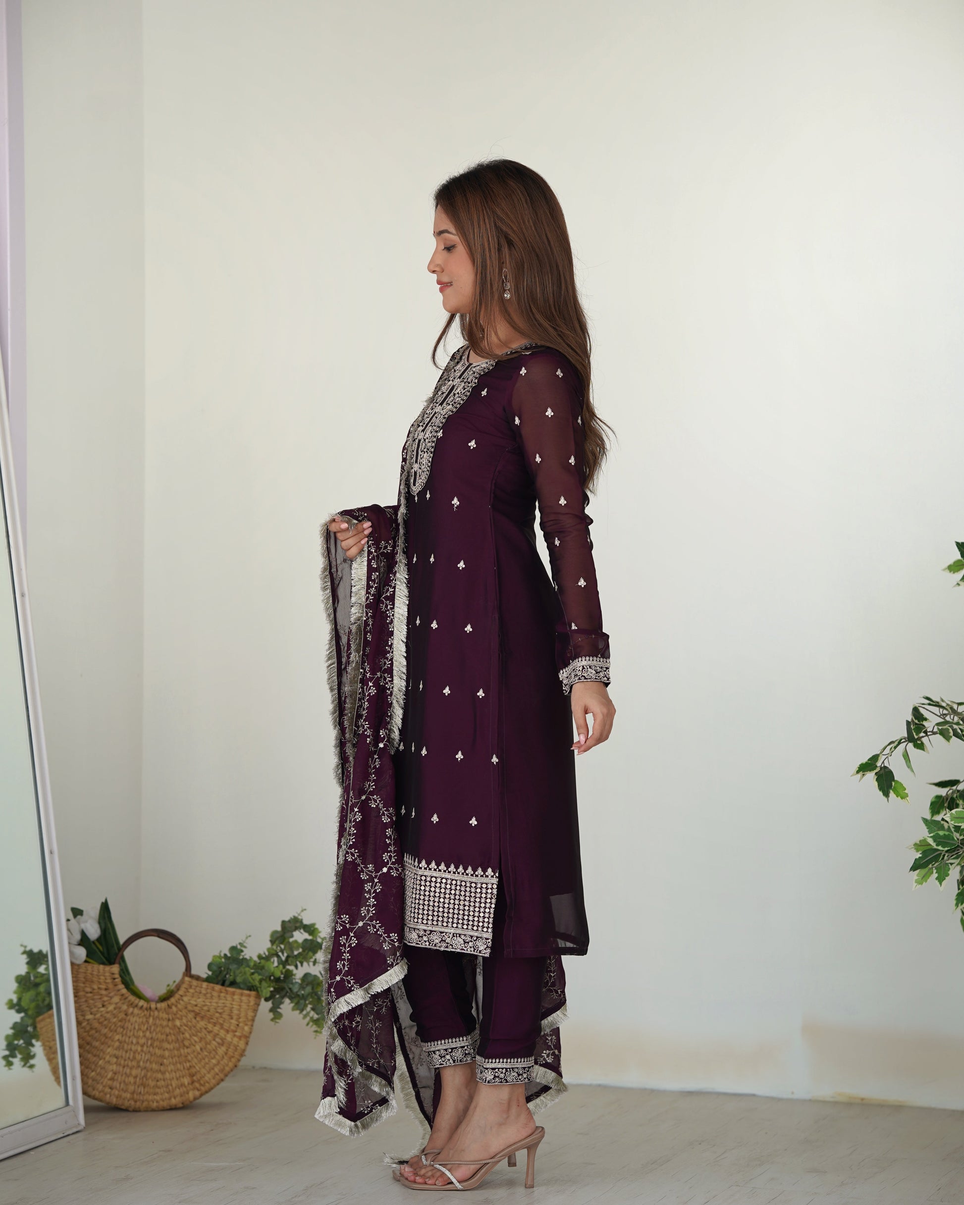 Appealing Rangoli Silk Sequins Embroidered Straight Top Pant Suit - INDIAN ELEGANCE