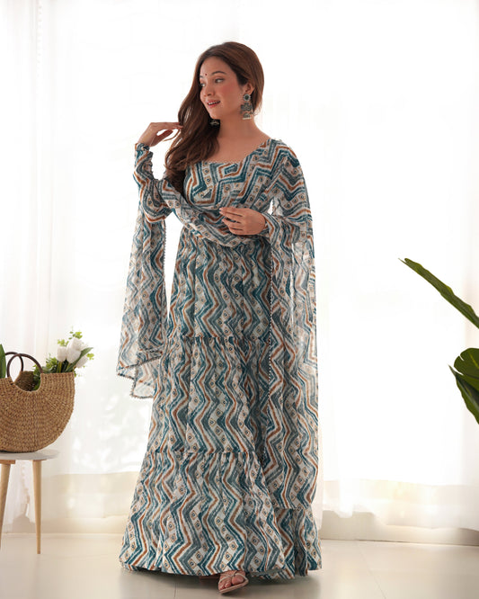 Resplendent Faux Georgette Zigzag Printed Anarkali Pant Suit - INDIAN ELEGANCE