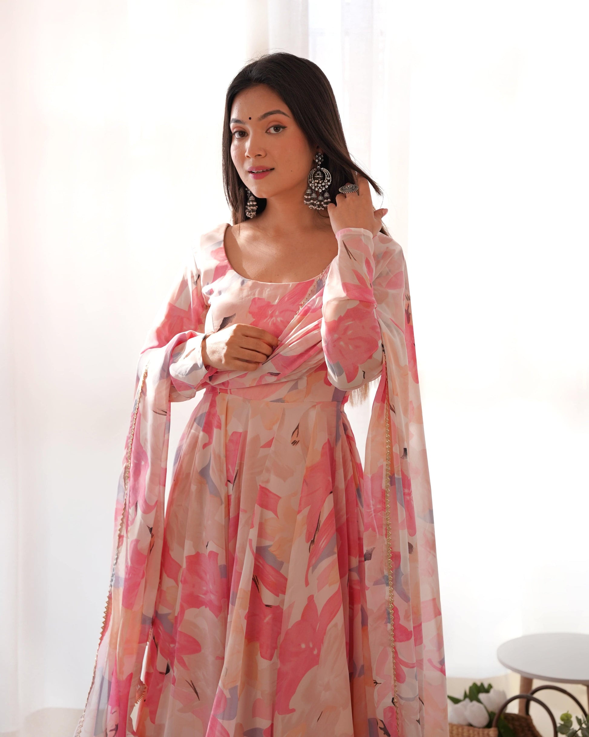 Bewitching Faux Georgette Printed Designer Anarkali Pant Suit - INDIAN ELEGANCE