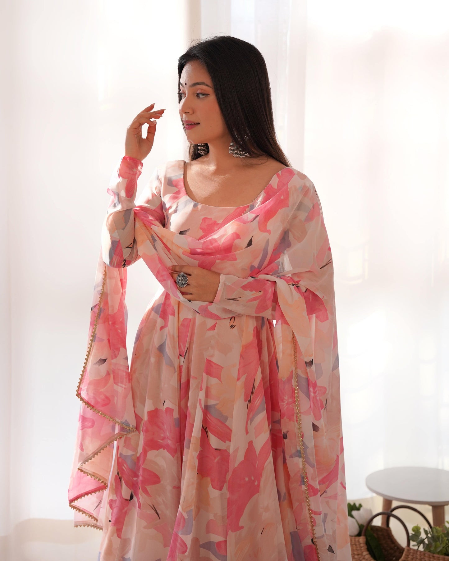 Bewitching Faux Georgette Printed Designer Anarkali Pant Suit - INDIAN ELEGANCE